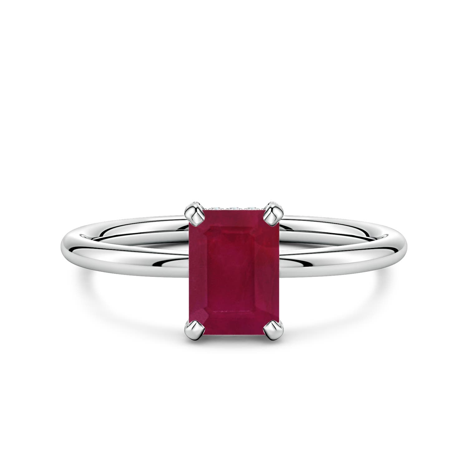 Angara 1.13 Ctw Emerald-cut Ruby Engagement Ring With Hidden Halo In Metallic