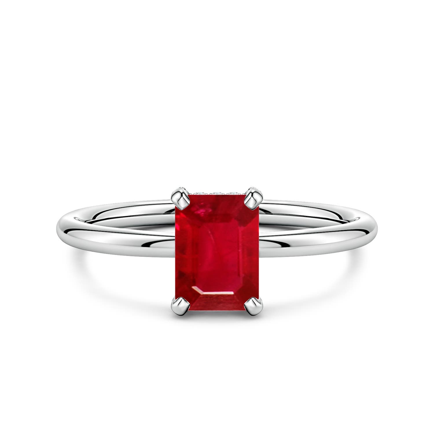 7x5mm AAA Emerald-Cut Ruby Engagement Ring with Hidden Halo in White Gold