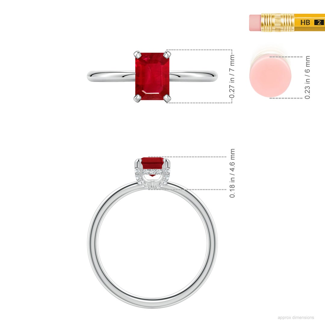 Emerald-Cut Ruby Engagement Ring with Hidden Halo