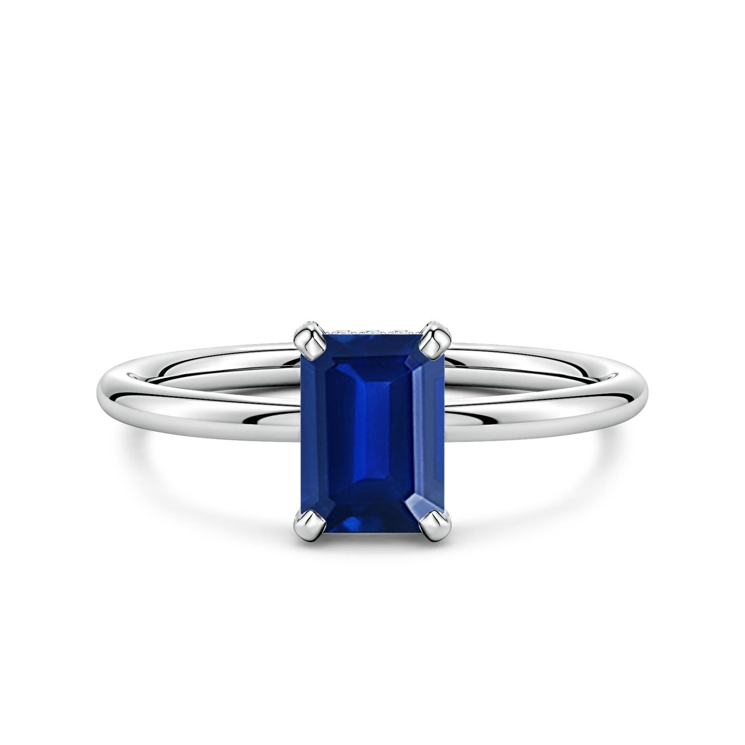 7x5mm AAAA Emerald-Cut Blue Sapphire Engagement Ring with Hidden Halo in P950 Platinum