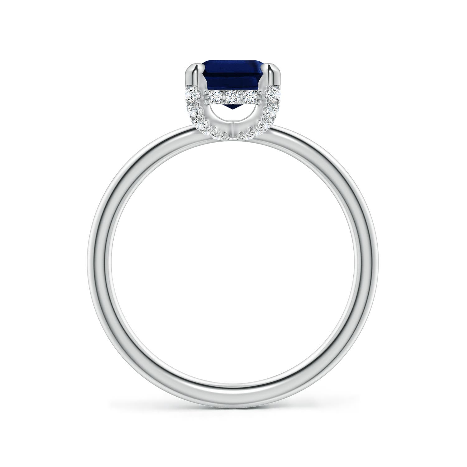 8x6mm AAA Emerald-Cut Blue Sapphire Engagement Ring with Hidden Halo in White Gold