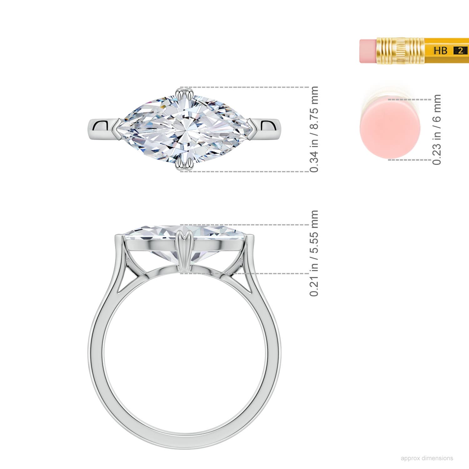 14x7mm HSI2 East-West Marquise Diamond Solitaire Engagement Ring in White Gold - ruler