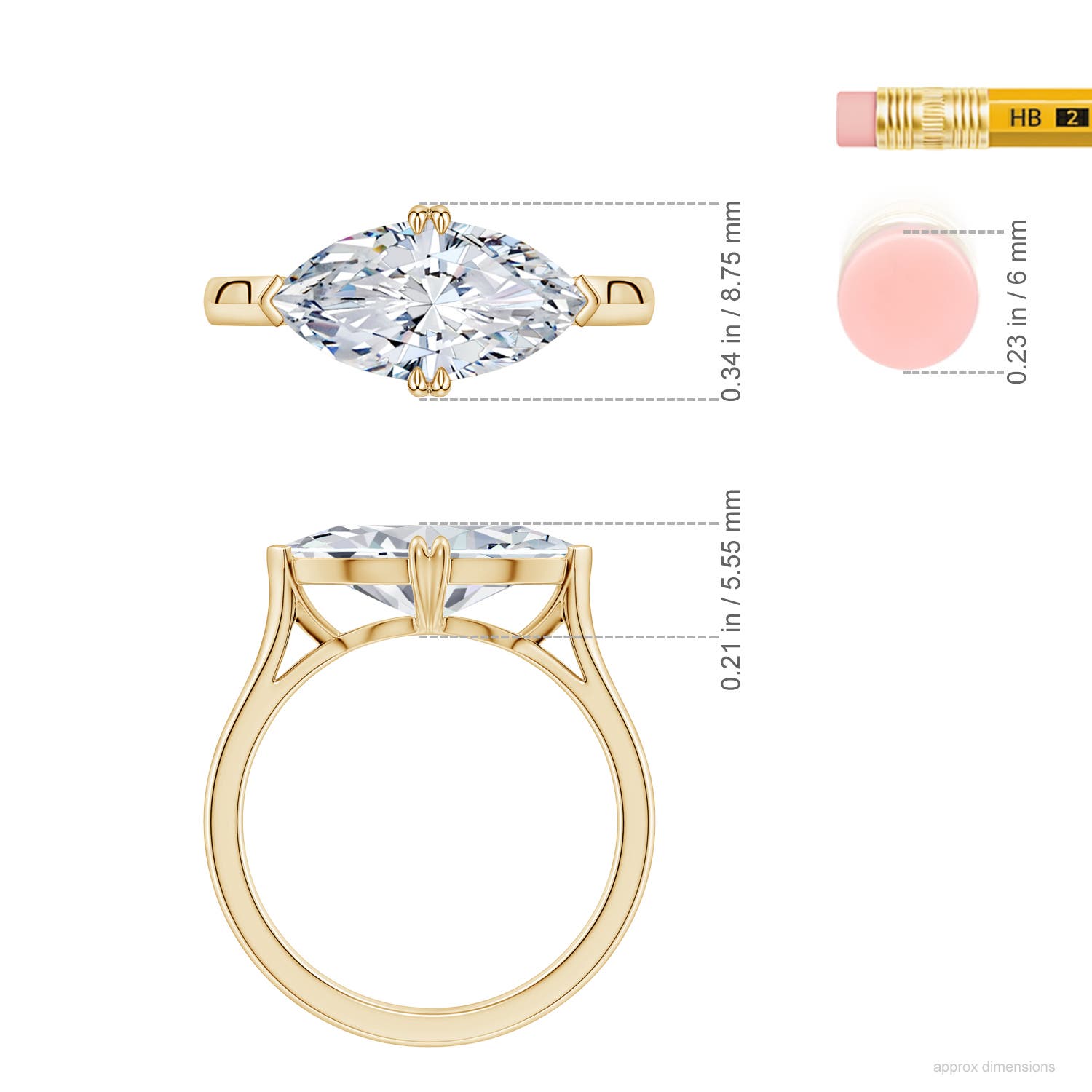 14x7mm HSI2 East-West Marquise Diamond Solitaire Engagement Ring in Yellow Gold - ruler