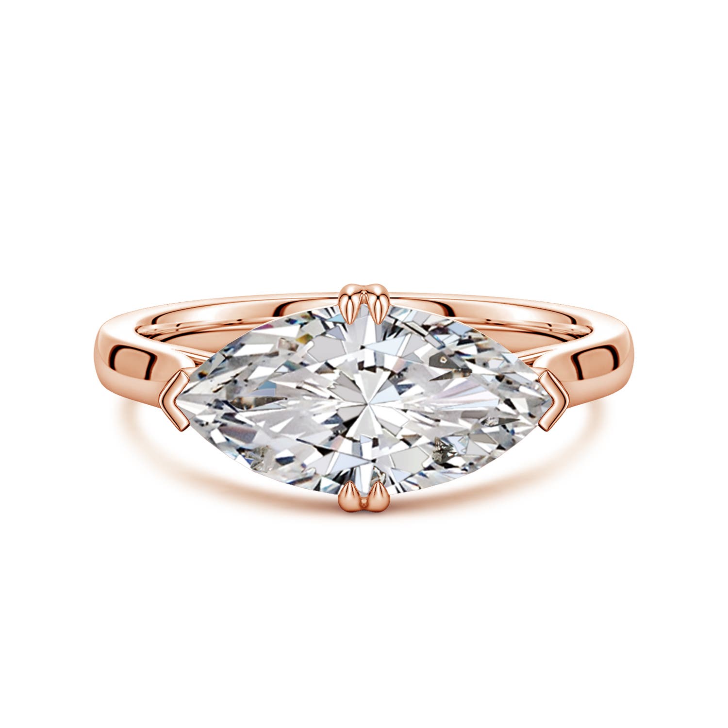 14x7mm IJI1I2 East-West Marquise Diamond Solitaire Engagement Ring in Rose Gold