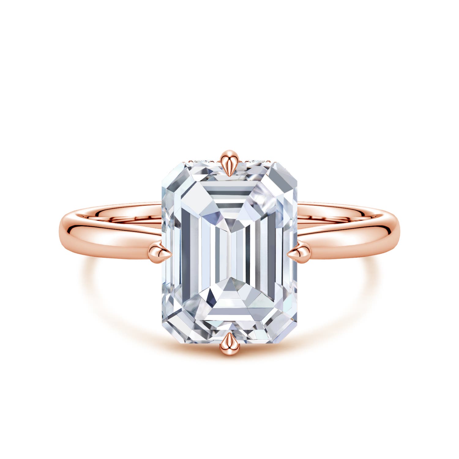 10.5x7.5mm GVS2 Solitaire Emerald-Cut Diamond Engagement Ring with Hidden Halo in 18K Rose Gold