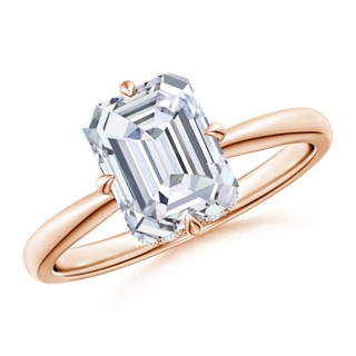 8.5x6.5mm GVS2 Solitaire Emerald-Cut Diamond Engagement Ring with Hidden Halo in Rose Gold