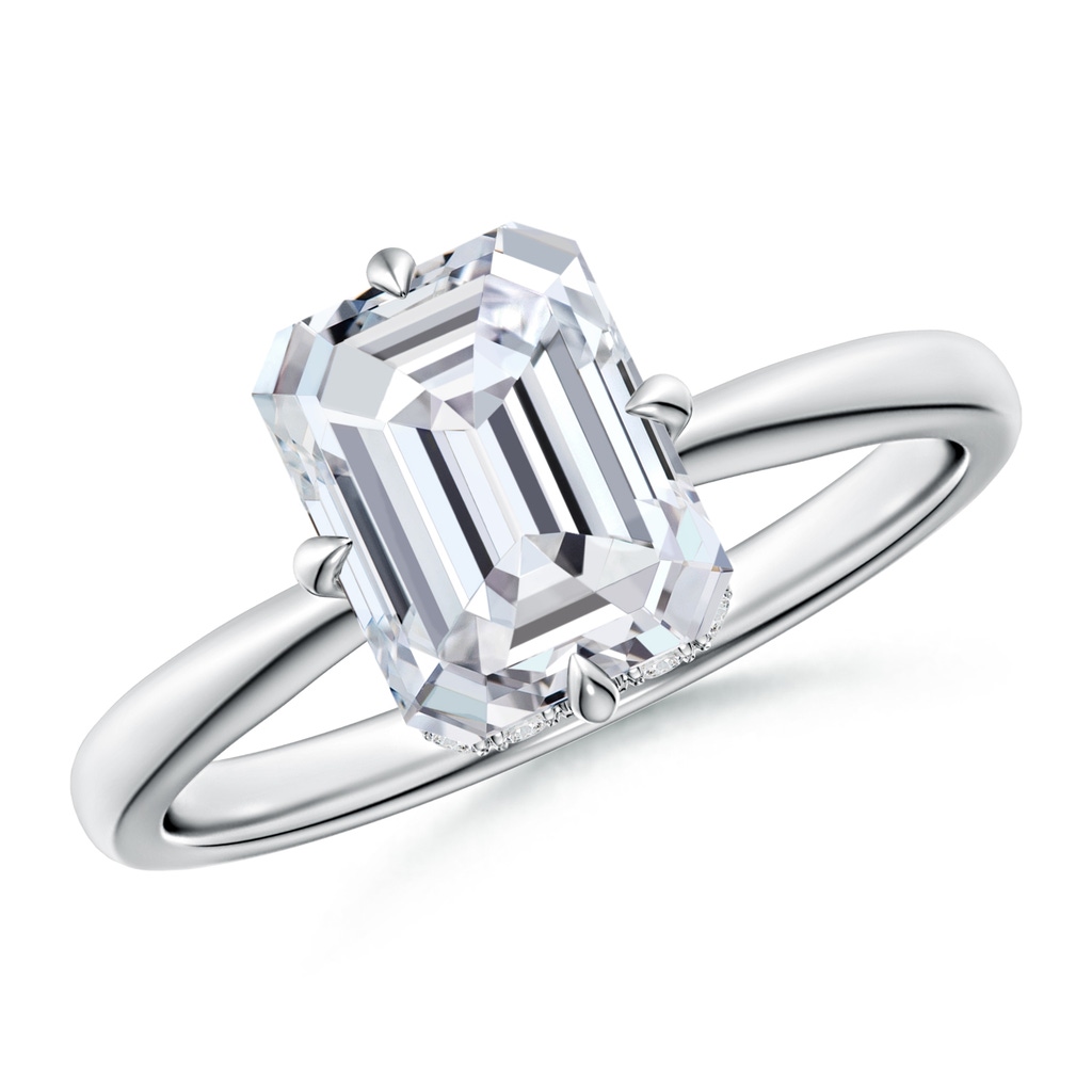 8.5x6.5mm HSI2 Solitaire Emerald-Cut Diamond Engagement Ring with Hidden Halo in White Gold