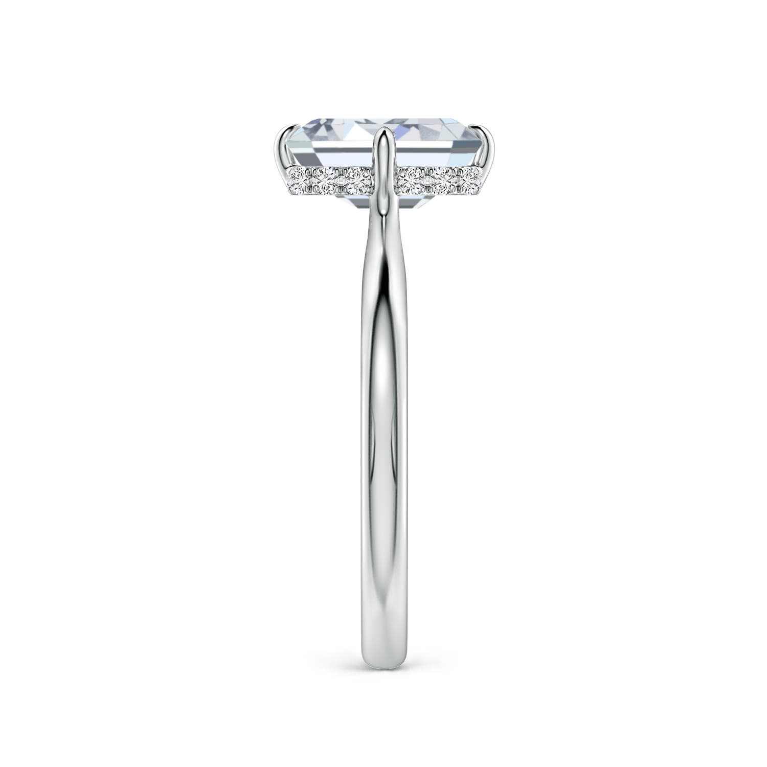 8.5x6.5mm HSI2 Solitaire Emerald-Cut Diamond Engagement Ring with Hidden Halo in White Gold - side 3