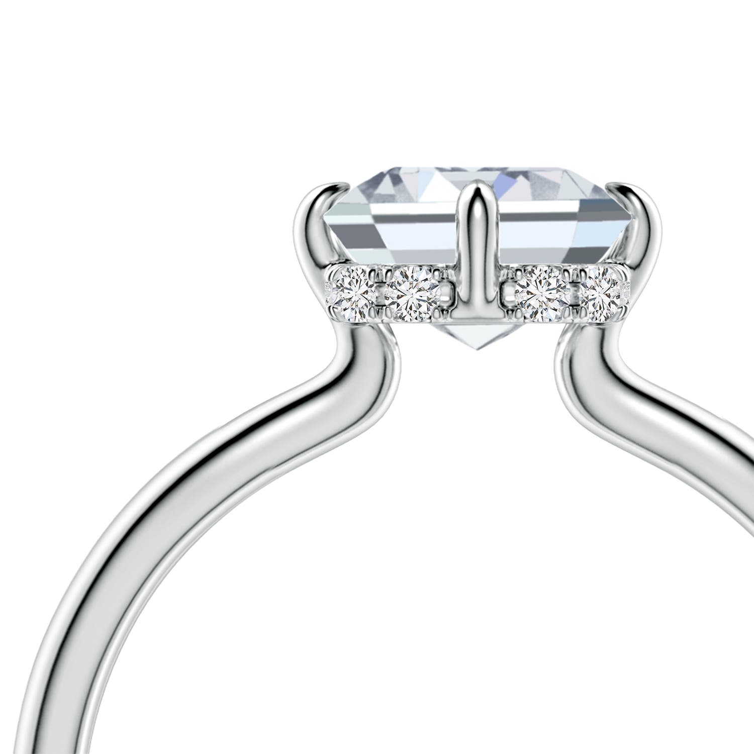 8.5x6.5mm HSI2 Solitaire Emerald-Cut Diamond Engagement Ring with Hidden Halo in White Gold - side 4