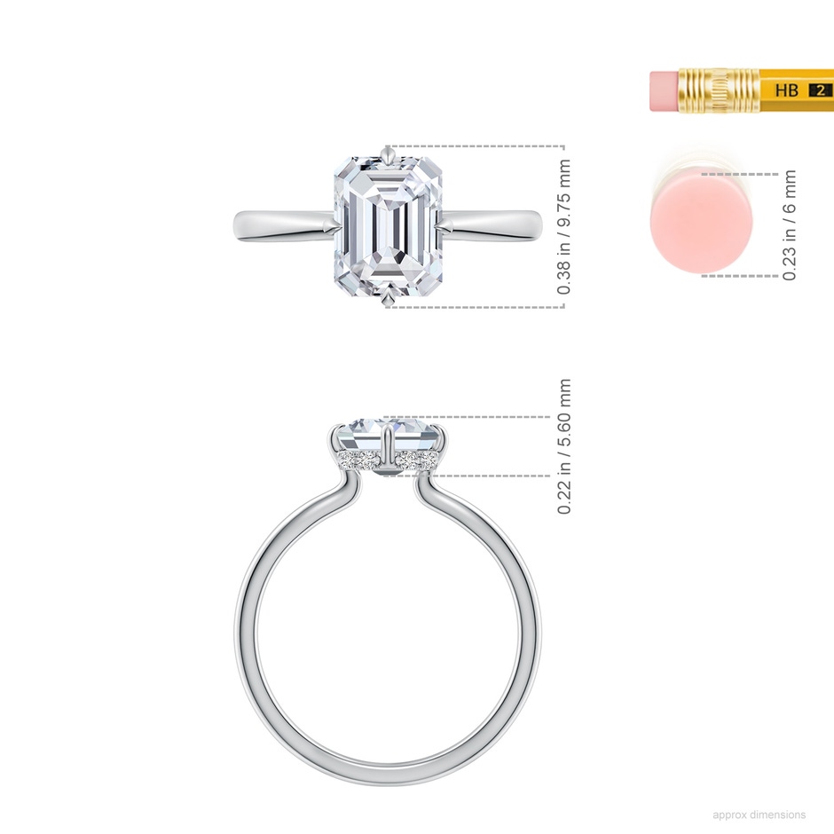 8.5x6.5mm HSI2 Solitaire Emerald-Cut Diamond Engagement Ring with Hidden Halo in White Gold ruler