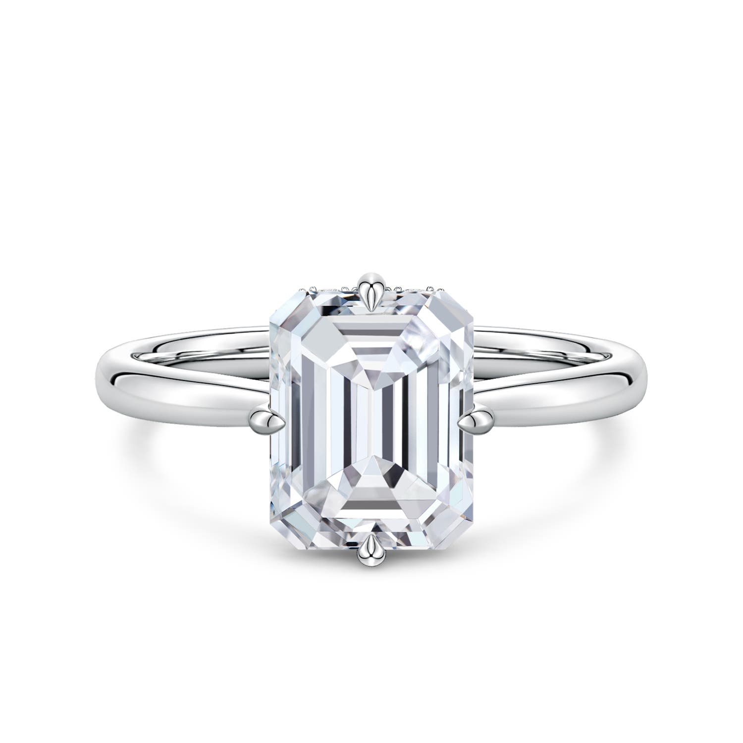 9x7mm HSI2 Solitaire Emerald-Cut Diamond Engagement Ring with Hidden Halo in White Gold