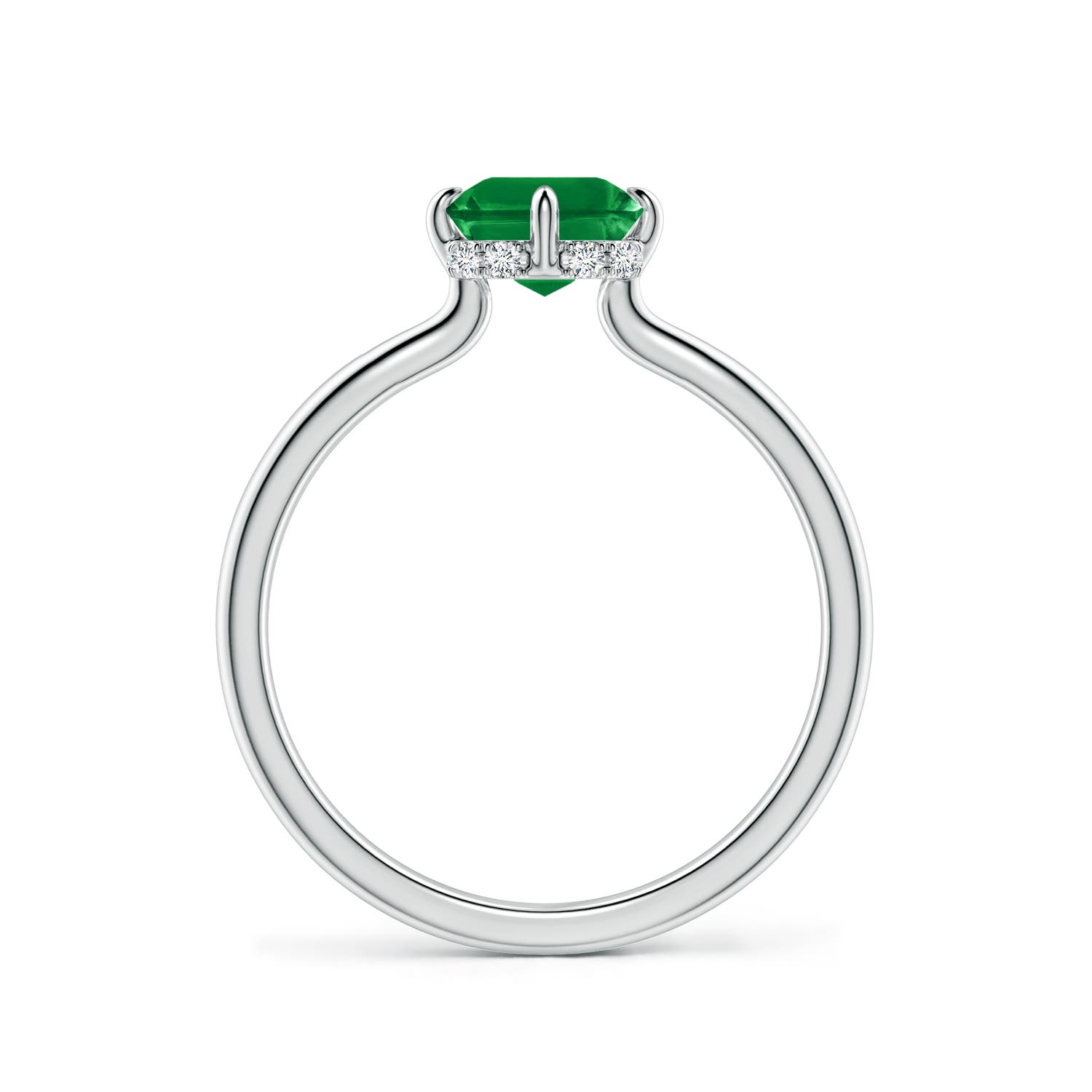 8x6mm AAA Solitaire Emerald-Cut Emerald Engagement Ring with Hidden Halo in White Gold - side 2