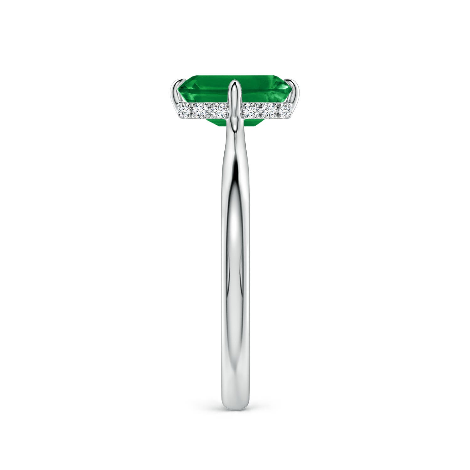 8x6mm AAA Solitaire Emerald-Cut Emerald Engagement Ring with Hidden Halo in White Gold - side 3