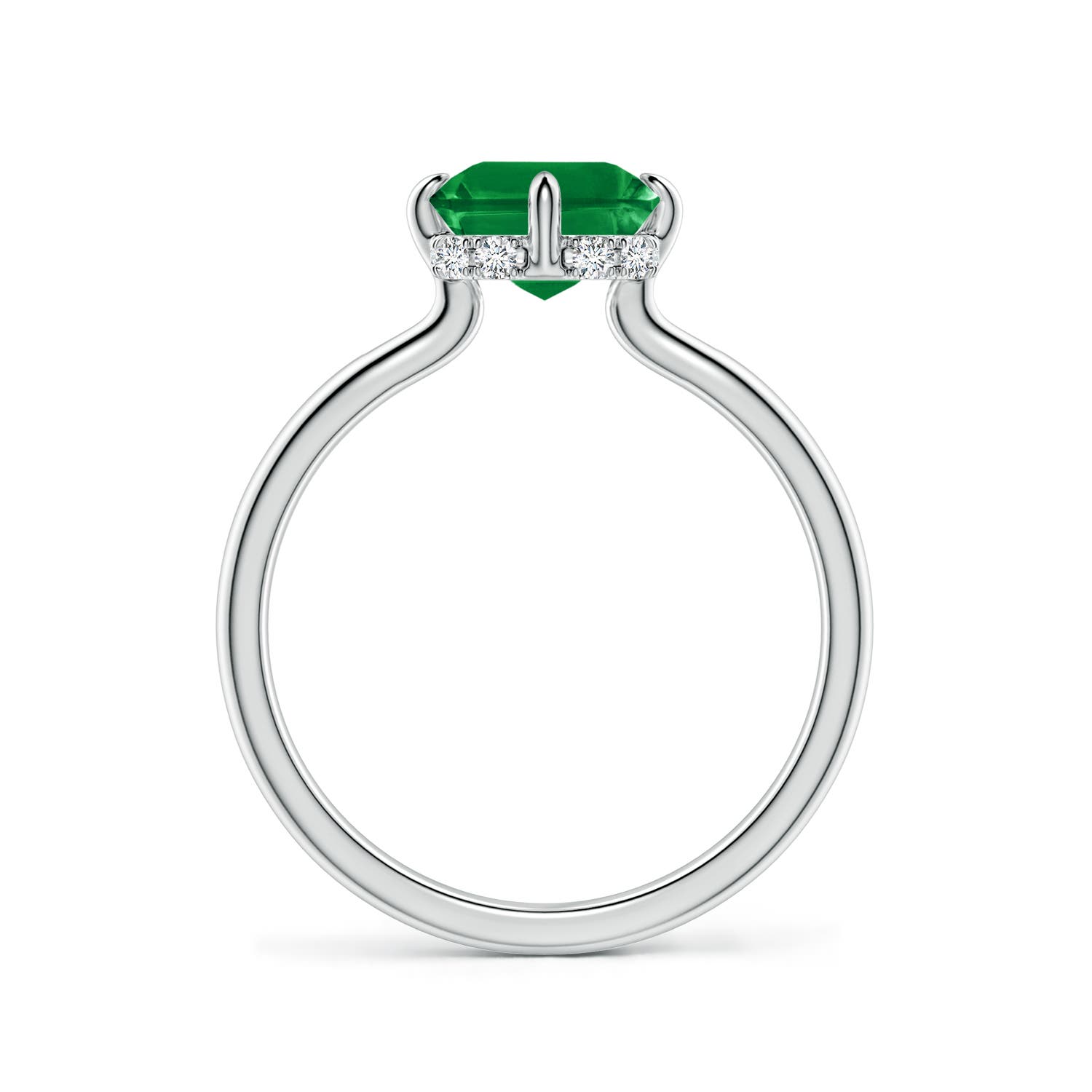 9x7mm AAA Solitaire Emerald-Cut Emerald Engagement Ring with Hidden Halo in White Gold