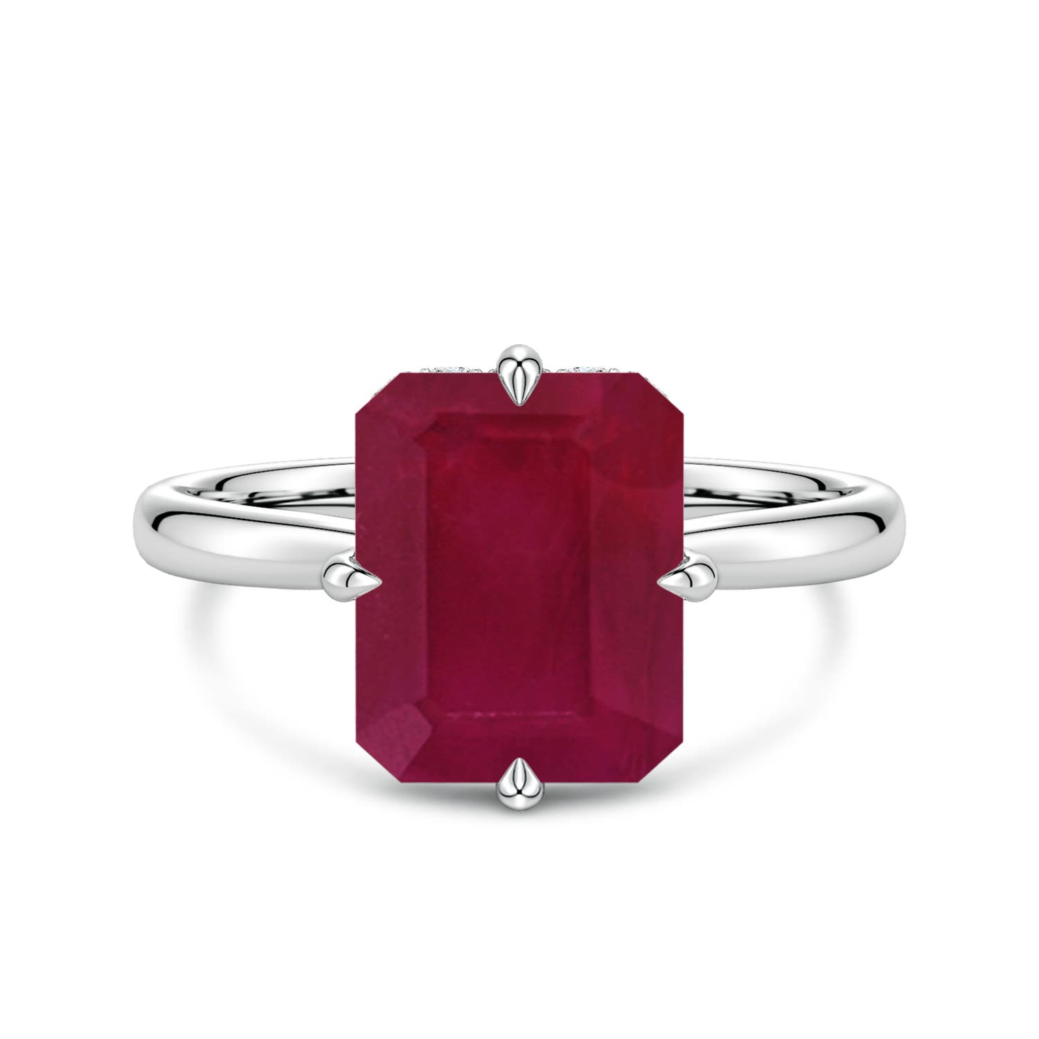 Angara 4.22 Ctw Solitaire Emerald-cut Ruby Engagement Ring With Hidden Halo In Green