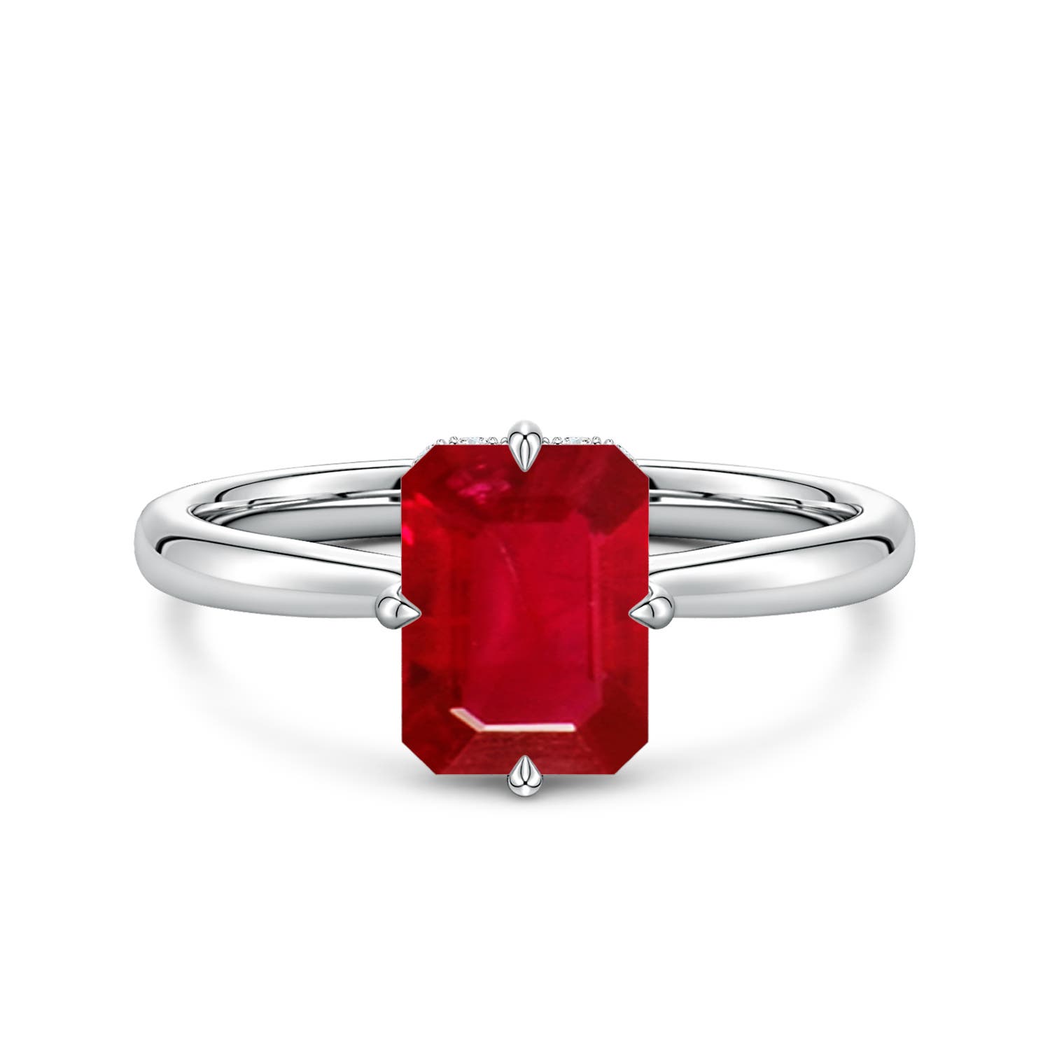 8x6mm AAA Solitaire Emerald-Cut Ruby Engagement Ring with Hidden Halo in White Gold