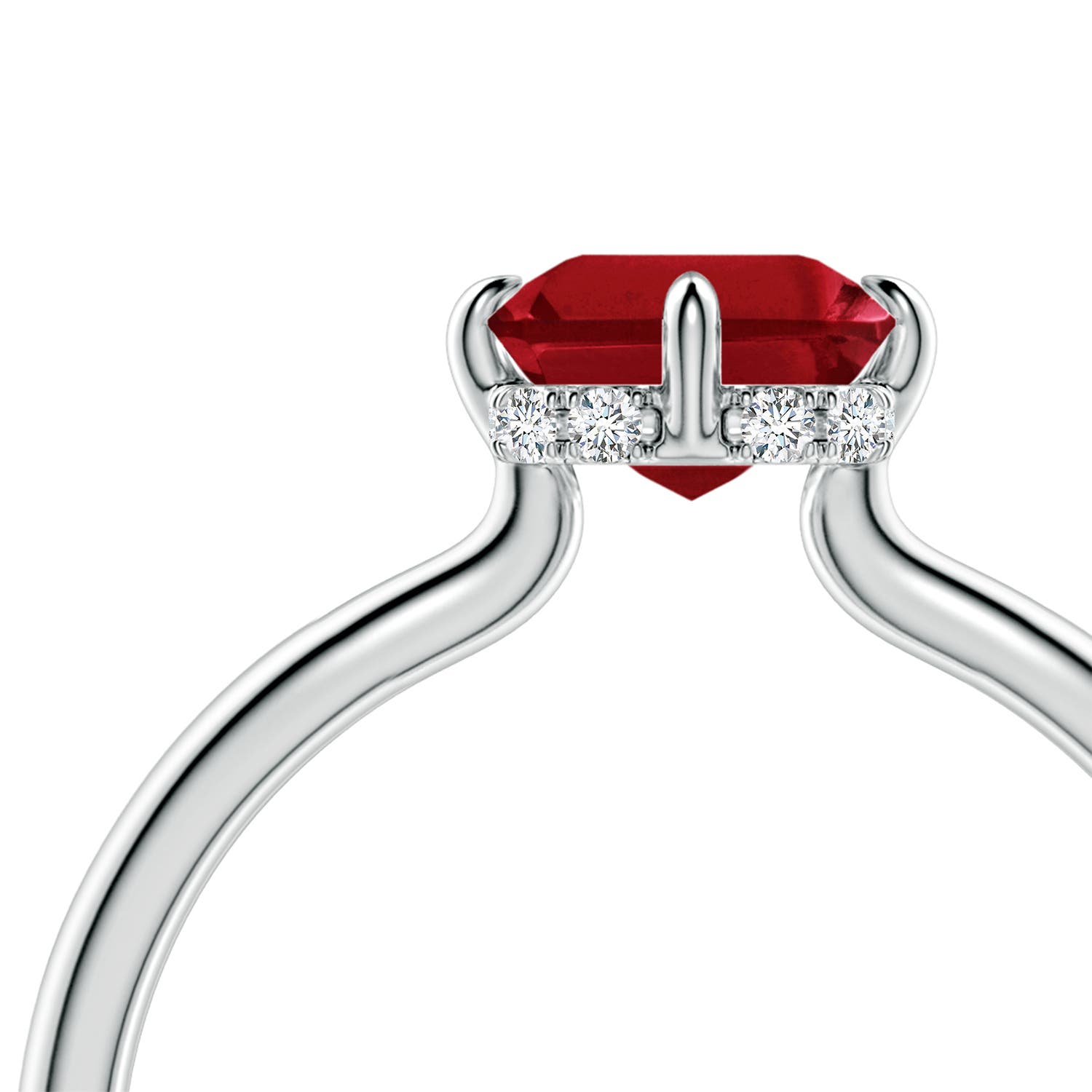 Solitaire Emerald-Cut Ruby Engagement Ring with Hidden Halo