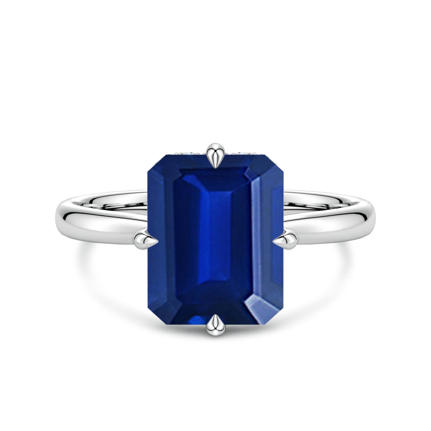 10x8mm AAAA Solitaire Emerald-Cut Blue Sapphire Engagement Ring with Hidden Halo in P950 Platinum