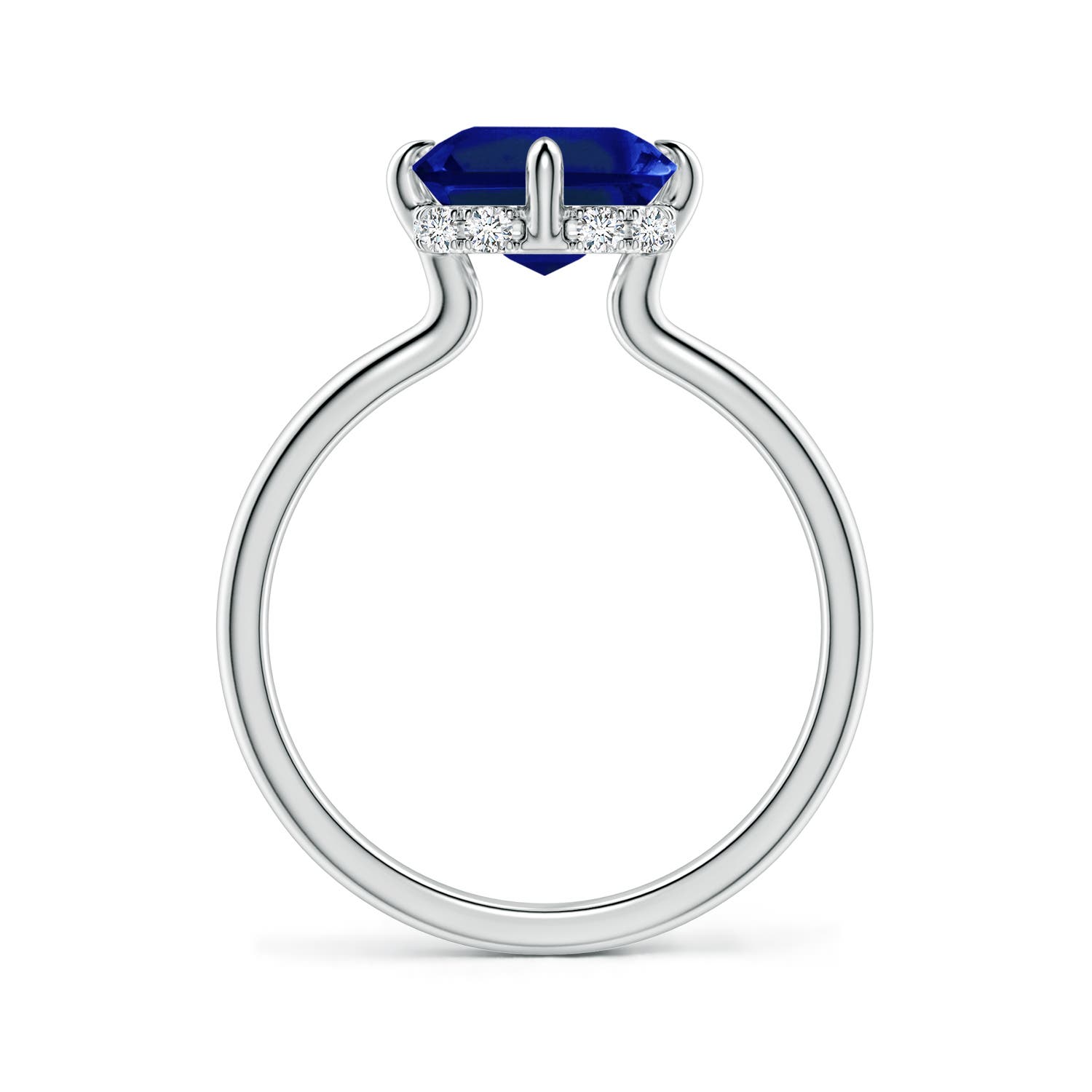 10x8mm AAAA Solitaire Emerald-Cut Blue Sapphire Engagement Ring with Hidden Halo in P950 Platinum