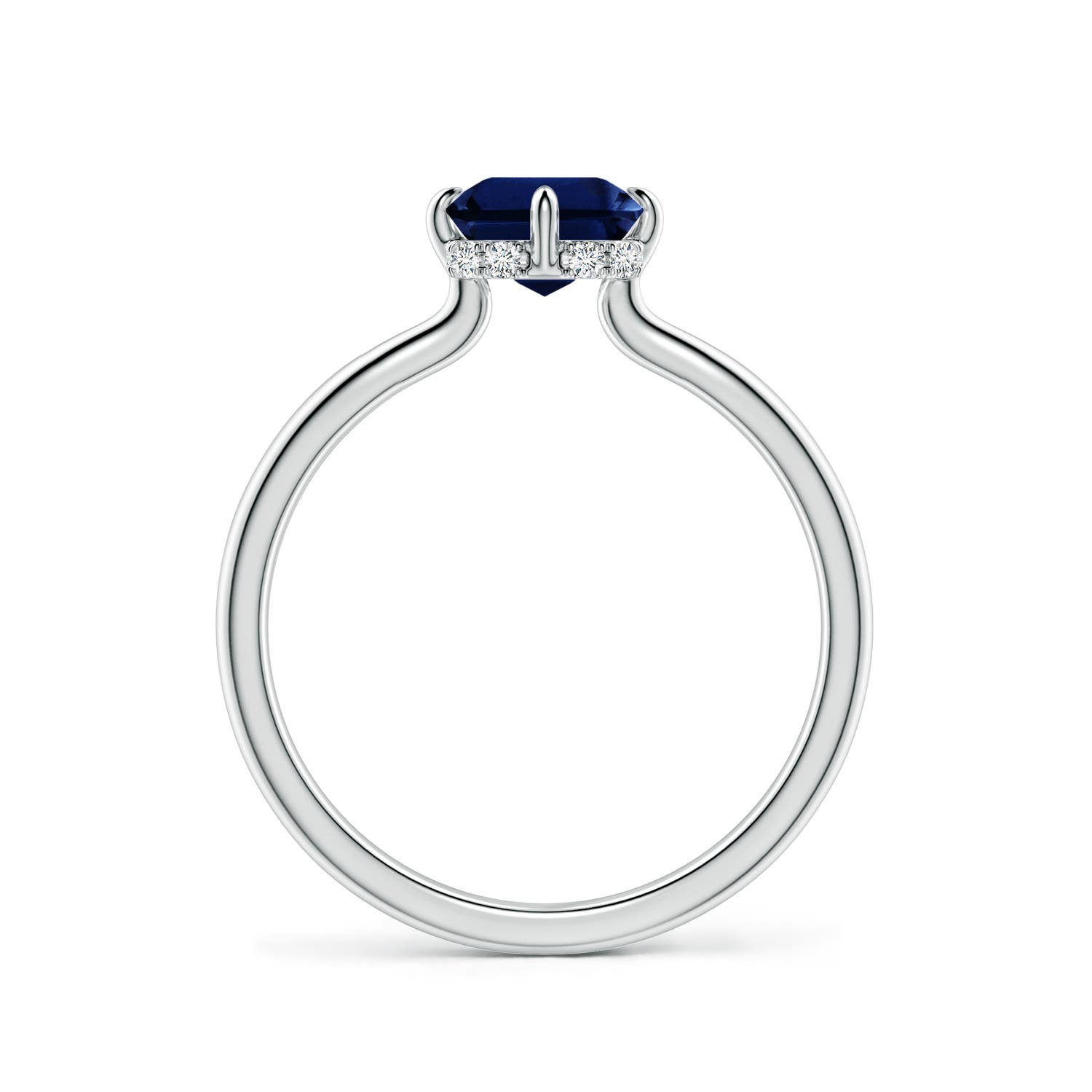 8x6mm AAA Solitaire Emerald-Cut Blue Sapphire Engagement Ring with Hidden Halo in 18K White Gold