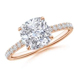 7.5mm HSI2 Cushion Diamond Double Hidden Halo Engagement Ring in 18K Rose Gold