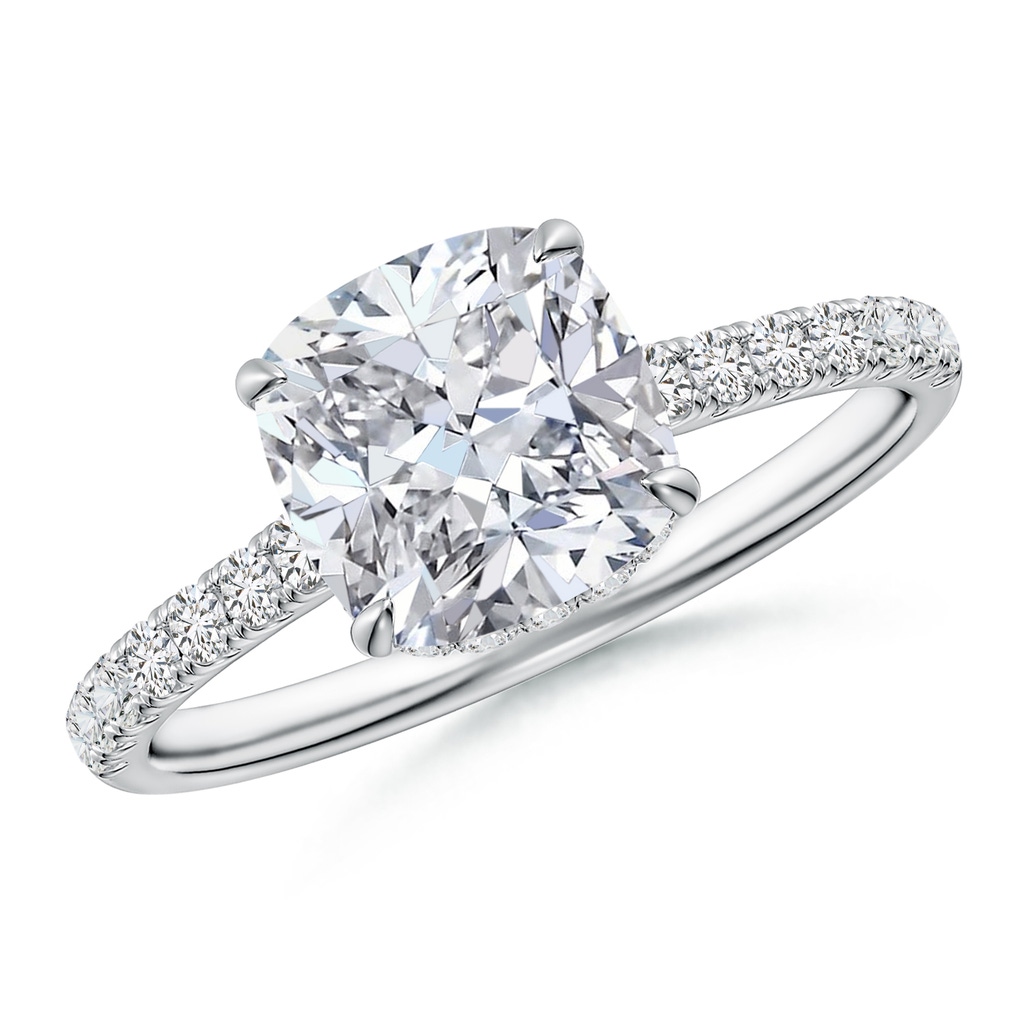 7.5mm HSI2 Cushion Diamond Double Hidden Halo Engagement Ring in White Gold