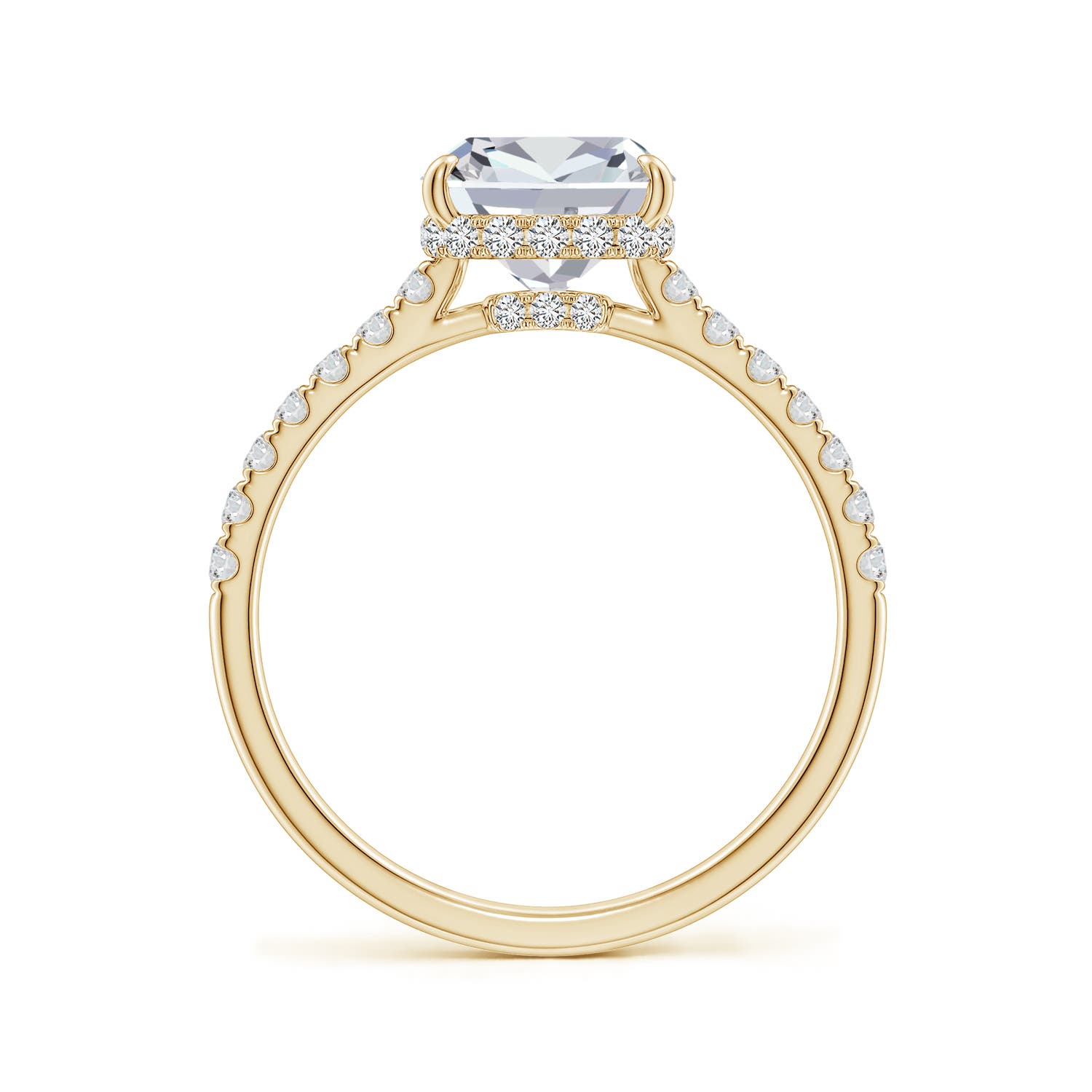 7.5mm HSI2 Cushion Diamond Double Hidden Halo Engagement Ring in Yellow Gold - side 3