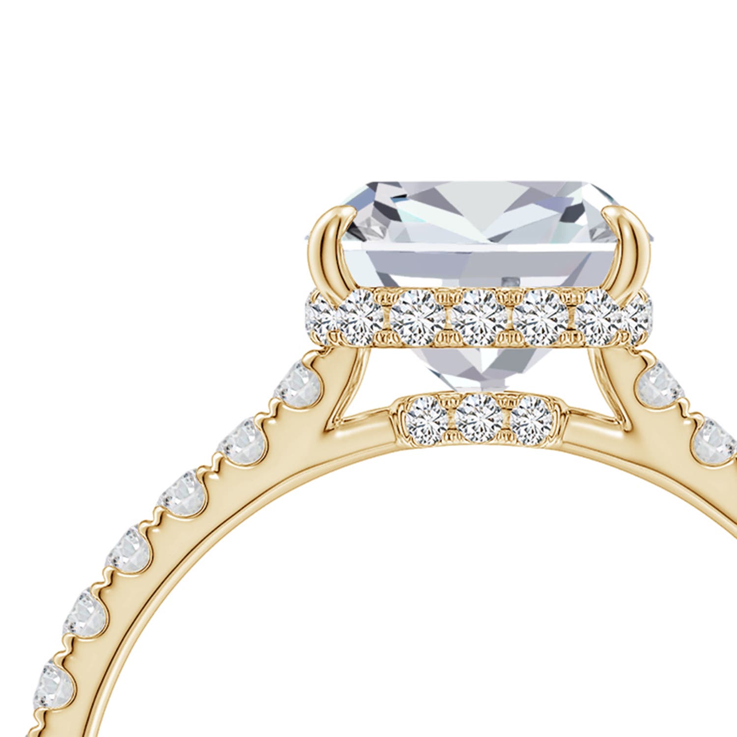 7.5mm HSI2 Cushion Diamond Double Hidden Halo Engagement Ring in Yellow Gold - side 5