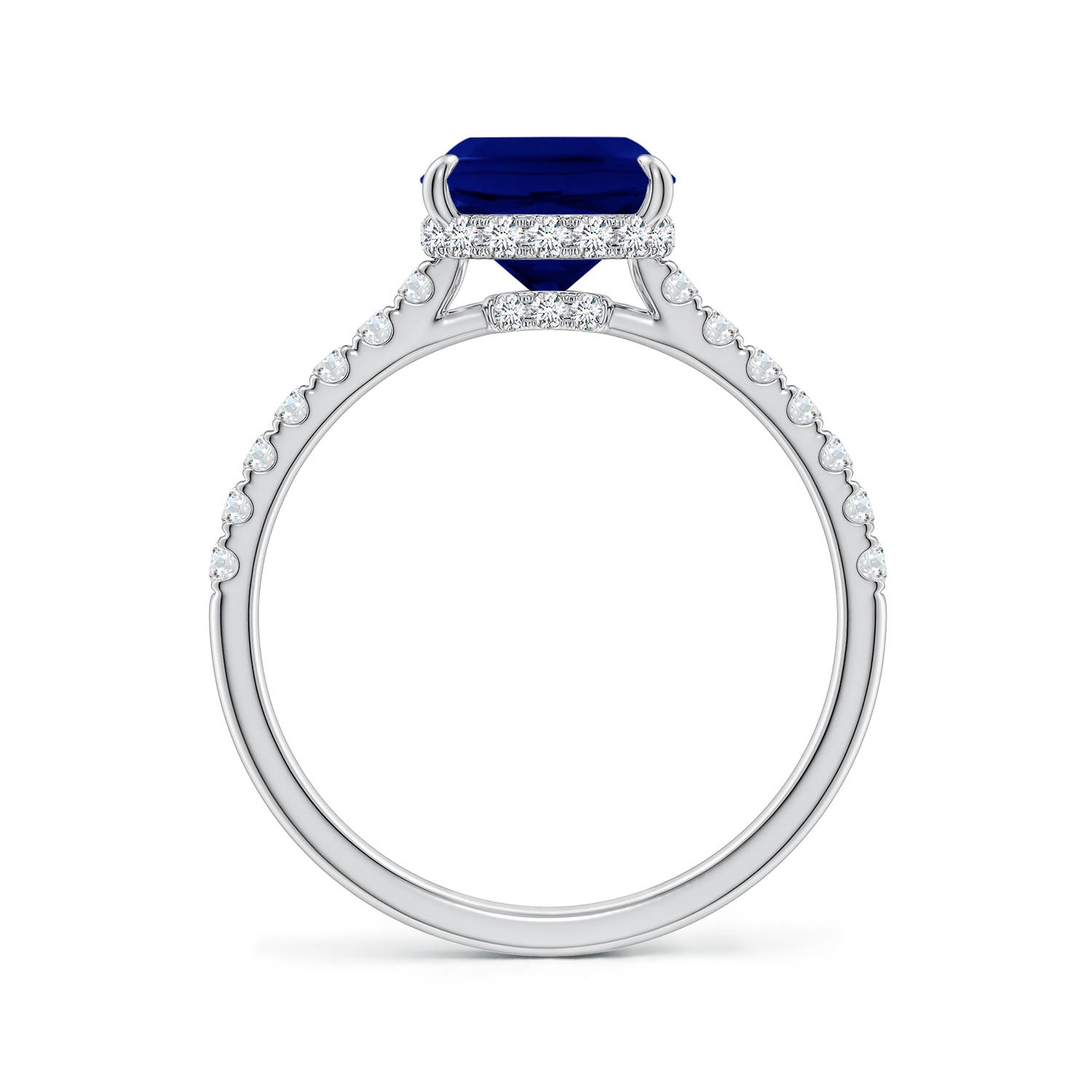 7mm AAA Cushion Blue Sapphire Double Hidden Halo Engagement Ring in White Gold - side 2