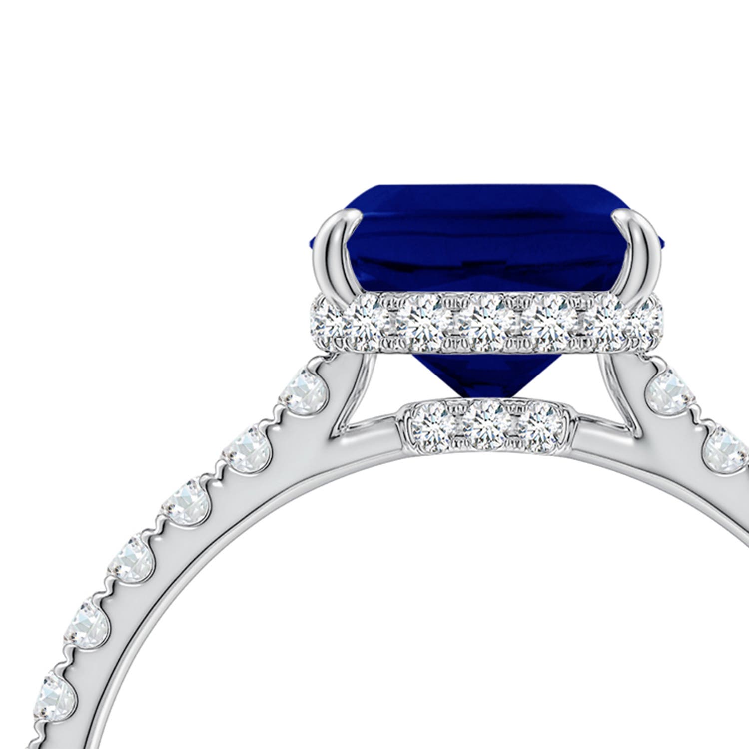 7mm AAA Cushion Blue Sapphire Double Hidden Halo Engagement Ring in White Gold - side 4