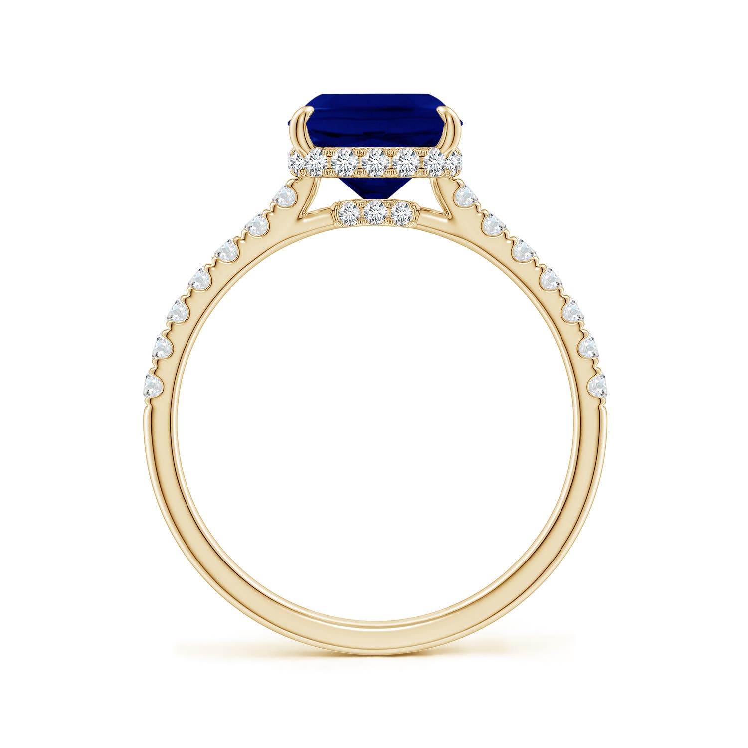 7mm AAA Cushion Blue Sapphire Double Hidden Halo Engagement Ring in Yellow Gold