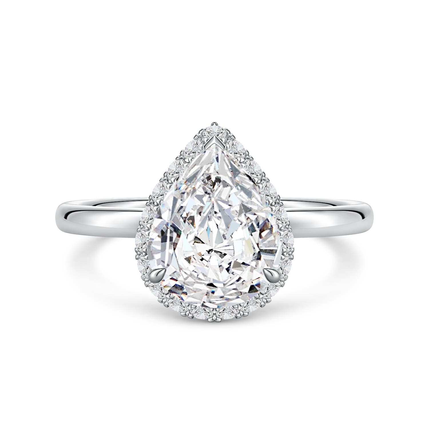 10x8mm HSI2 Pear Diamond Engagement Ring with Angled Halo in P950 Platinum