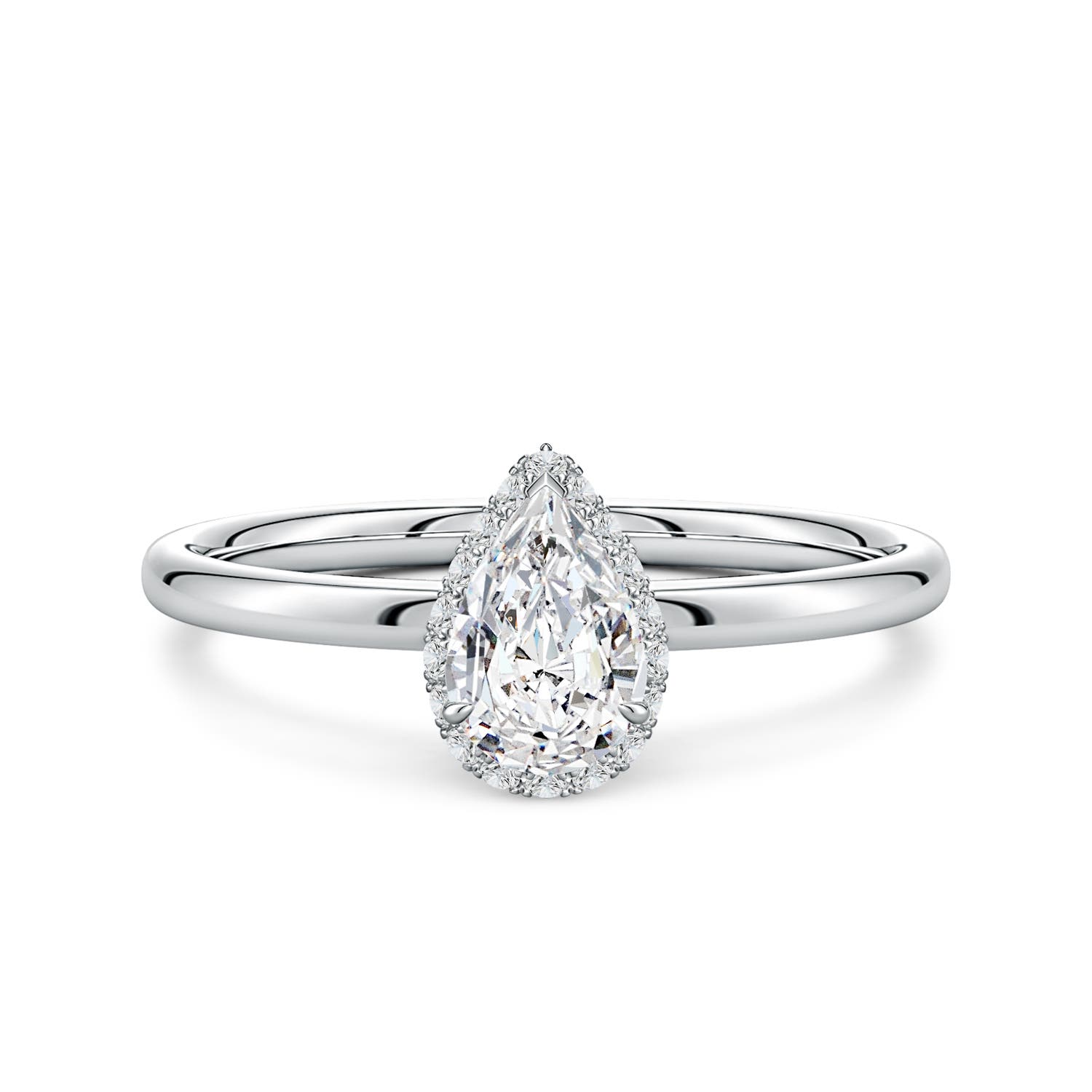 7x5mm HSI2 Pear Diamond Engagement Ring with Angled Halo in White Gold