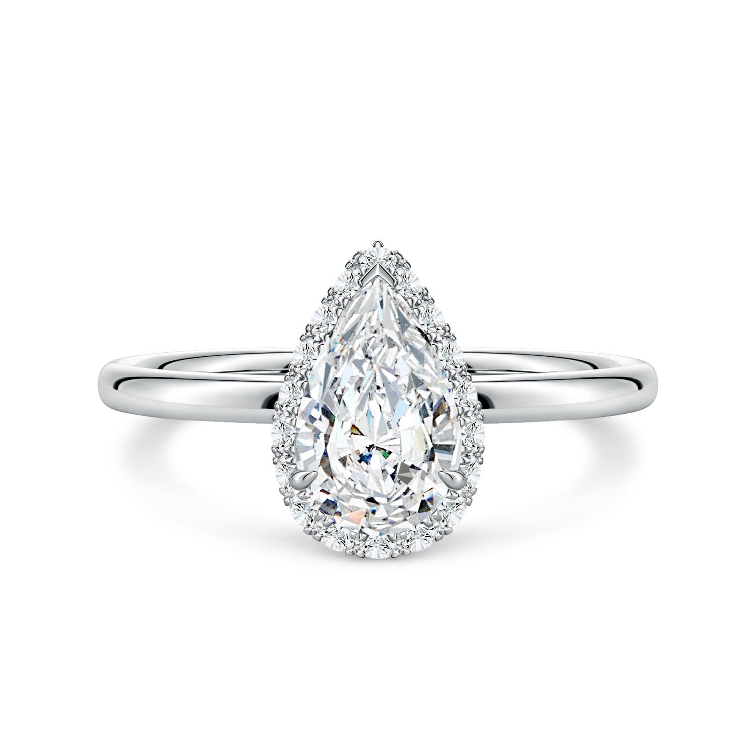 9x5.5mm GVS2 Pear Diamond Engagement Ring with Angled Halo in P950 Platinum