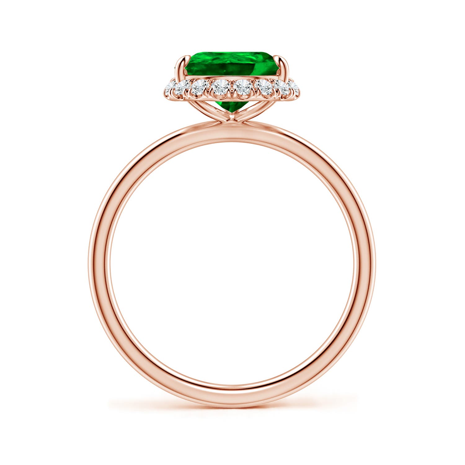 10x8mm AAAA Pear Emerald Engagement Ring with Angled Halo in Rose Gold