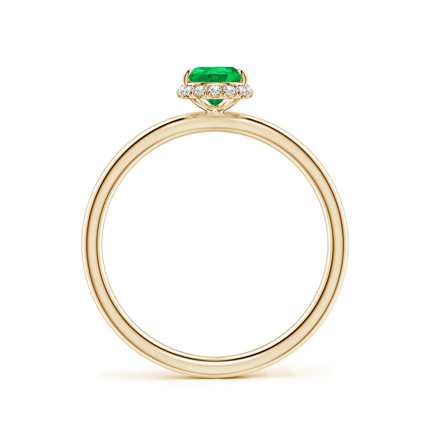 7x5mm AAA Pear Emerald Engagement Ring with Angled Halo in Yellow Gold