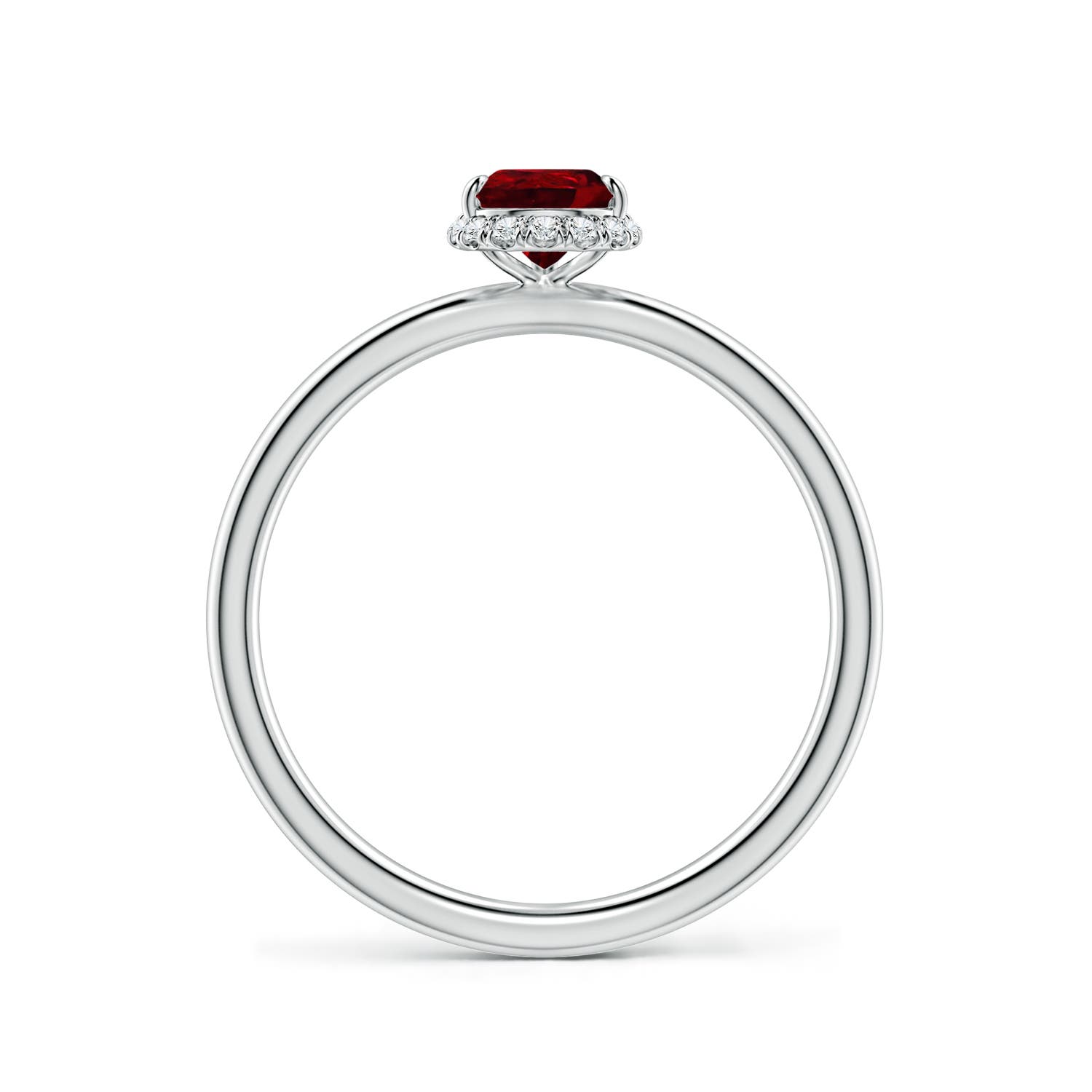 7x5mm AAAA Pear Ruby Engagement Ring with Angled Halo in White Gold