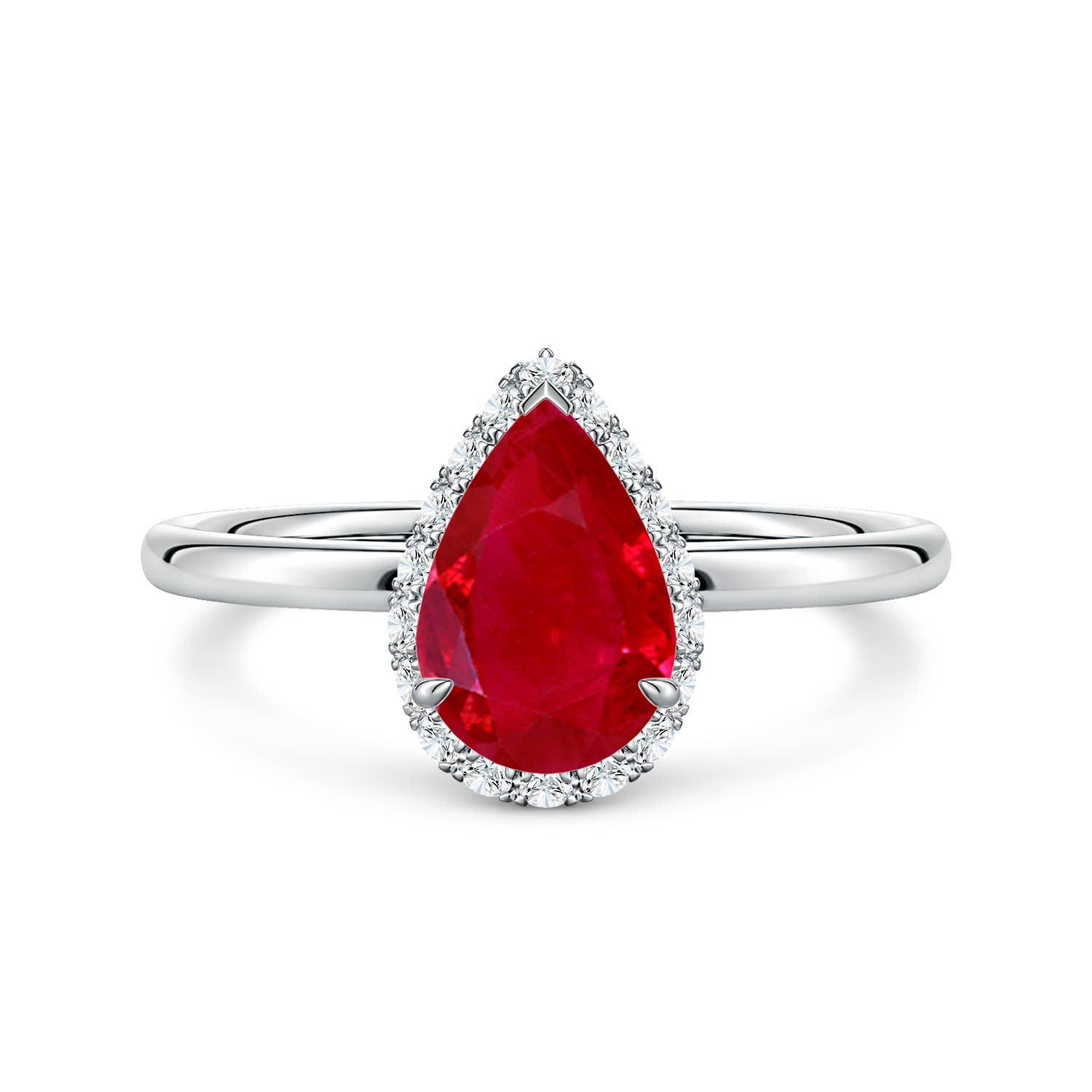 Pear Ruby Engagement Ring with Angled Halo