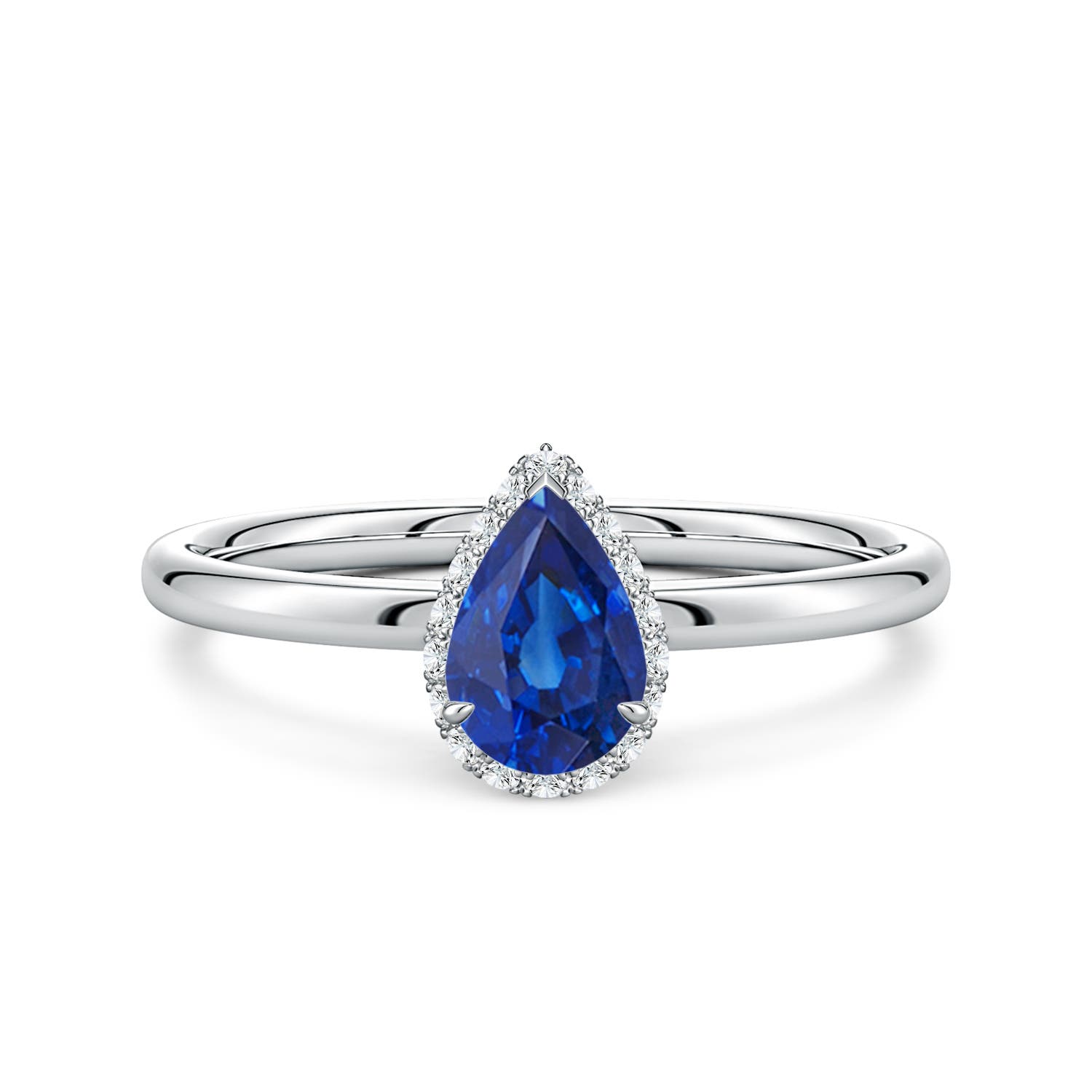 7x5mm AAA Pear Blue Sapphire Engagement Ring with Angled Halo in White Gold