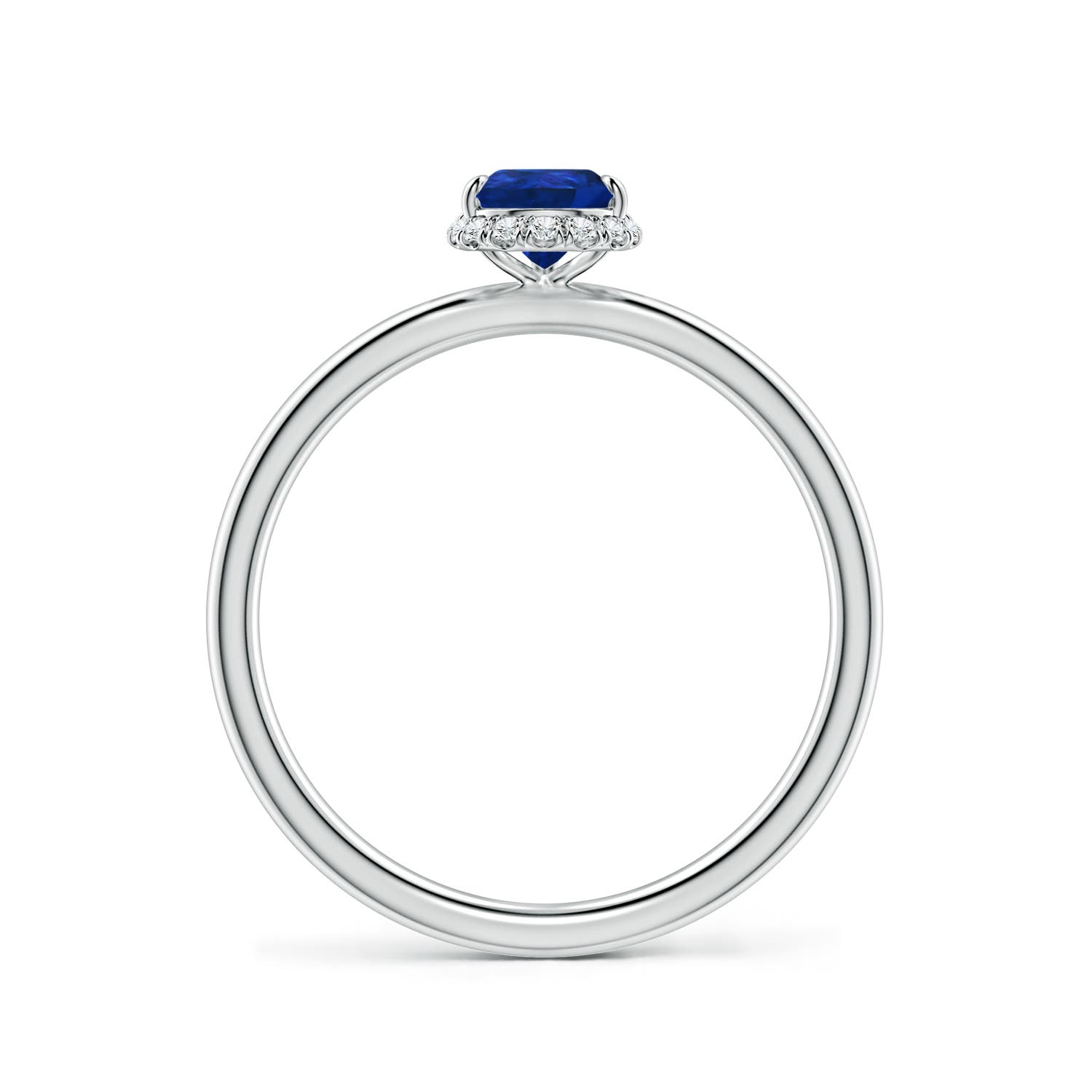 7x5mm AAA Pear Blue Sapphire Engagement Ring with Angled Halo in White Gold