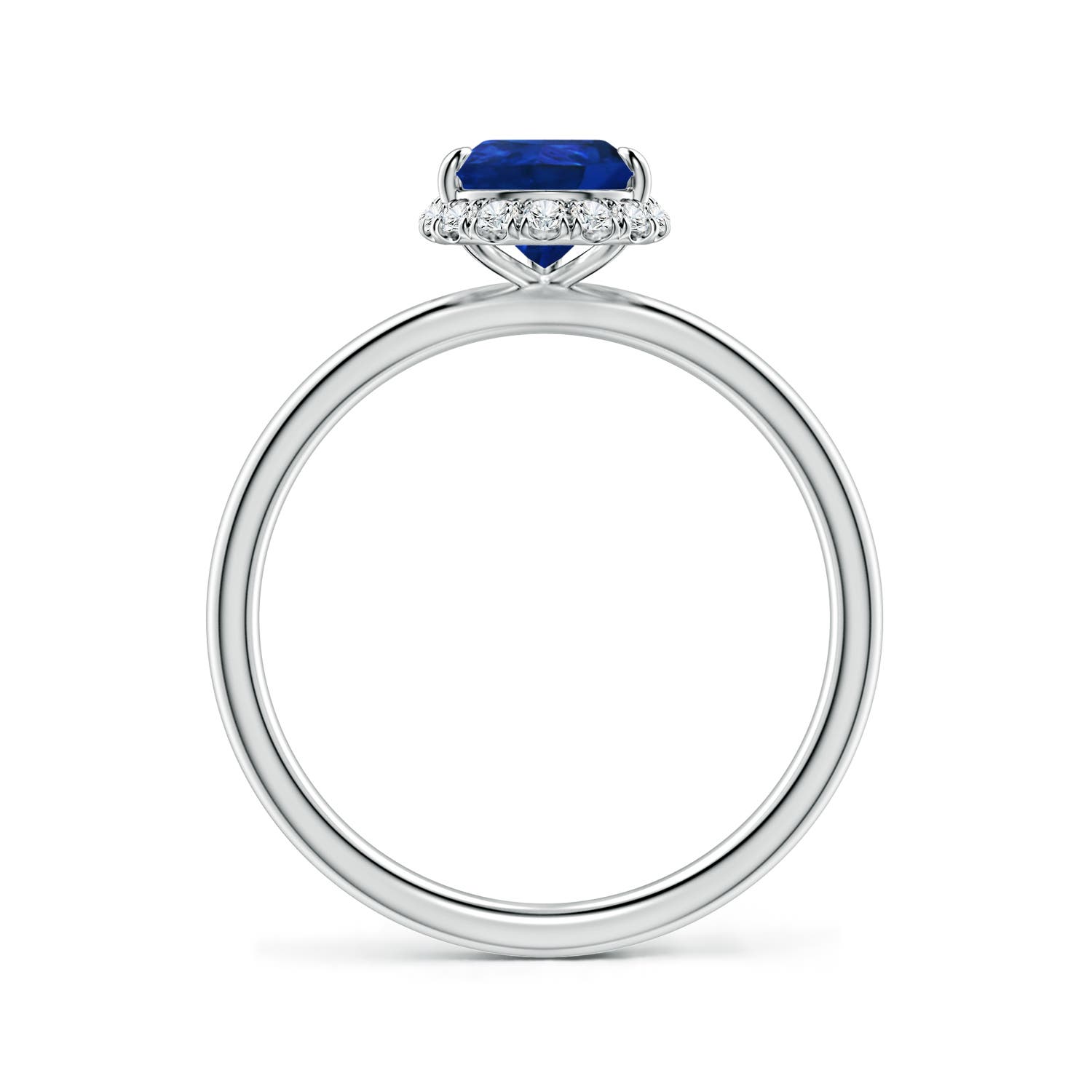 9x6mm AAA Pear Blue Sapphire Engagement Ring with Angled Halo in White Gold - side 2