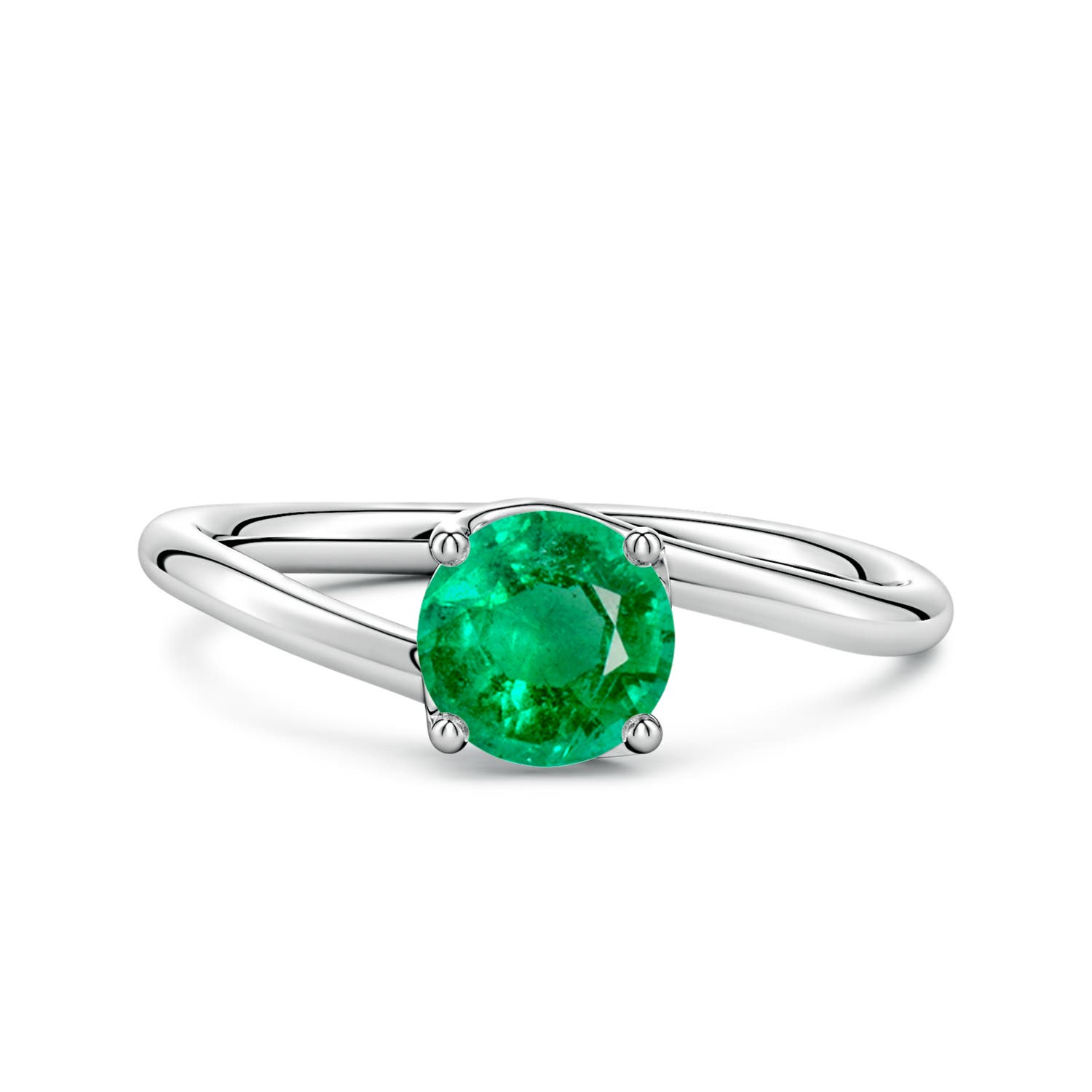 6mm AAA Entwined Vine Round Emerald Solitaire Engagement Ring in White Gold