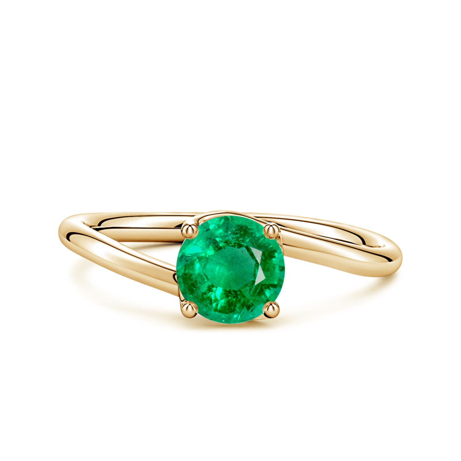 6mm AAA Entwined Vine Round Emerald Solitaire Engagement Ring in Yellow Gold