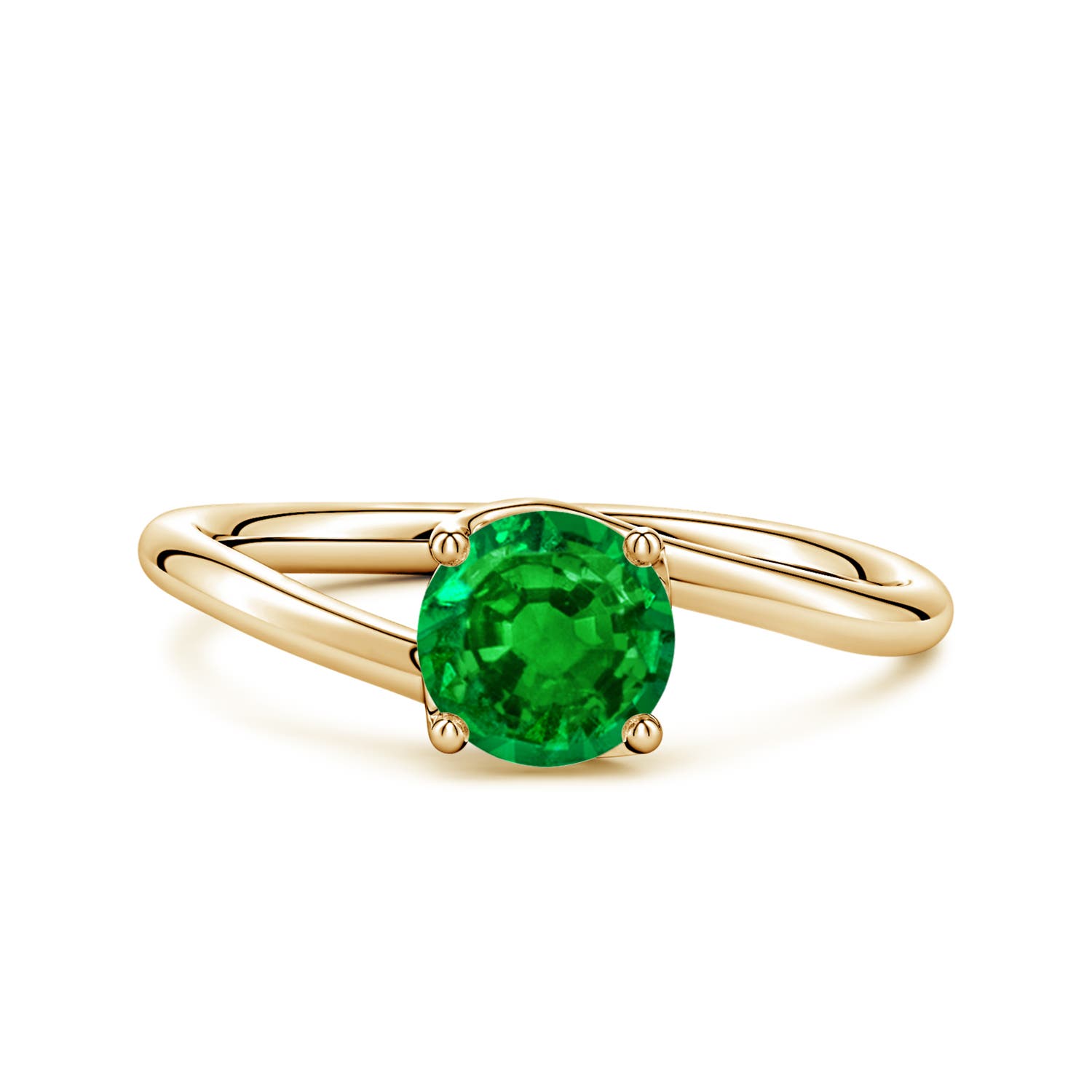 6mm AAAA Entwined Vine Round Emerald Solitaire Engagement Ring in Yellow Gold