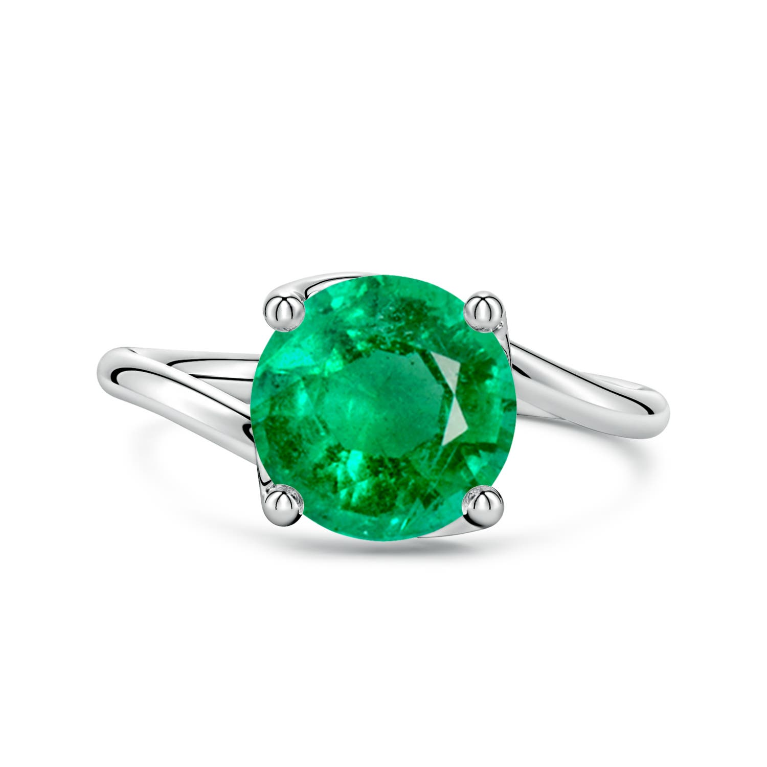 9mm AAA Entwined Vine Round Emerald Solitaire Engagement Ring in 18K White Gold