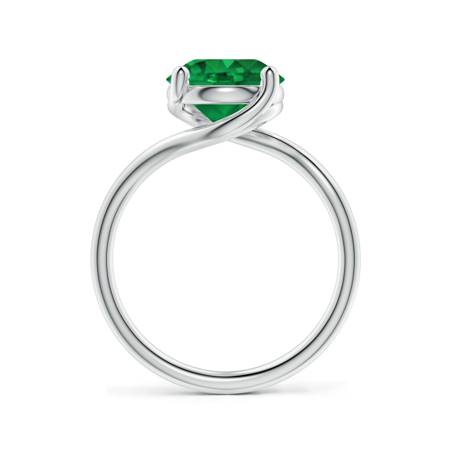 9mm AAA Entwined Vine Round Emerald Solitaire Engagement Ring in 18K White Gold