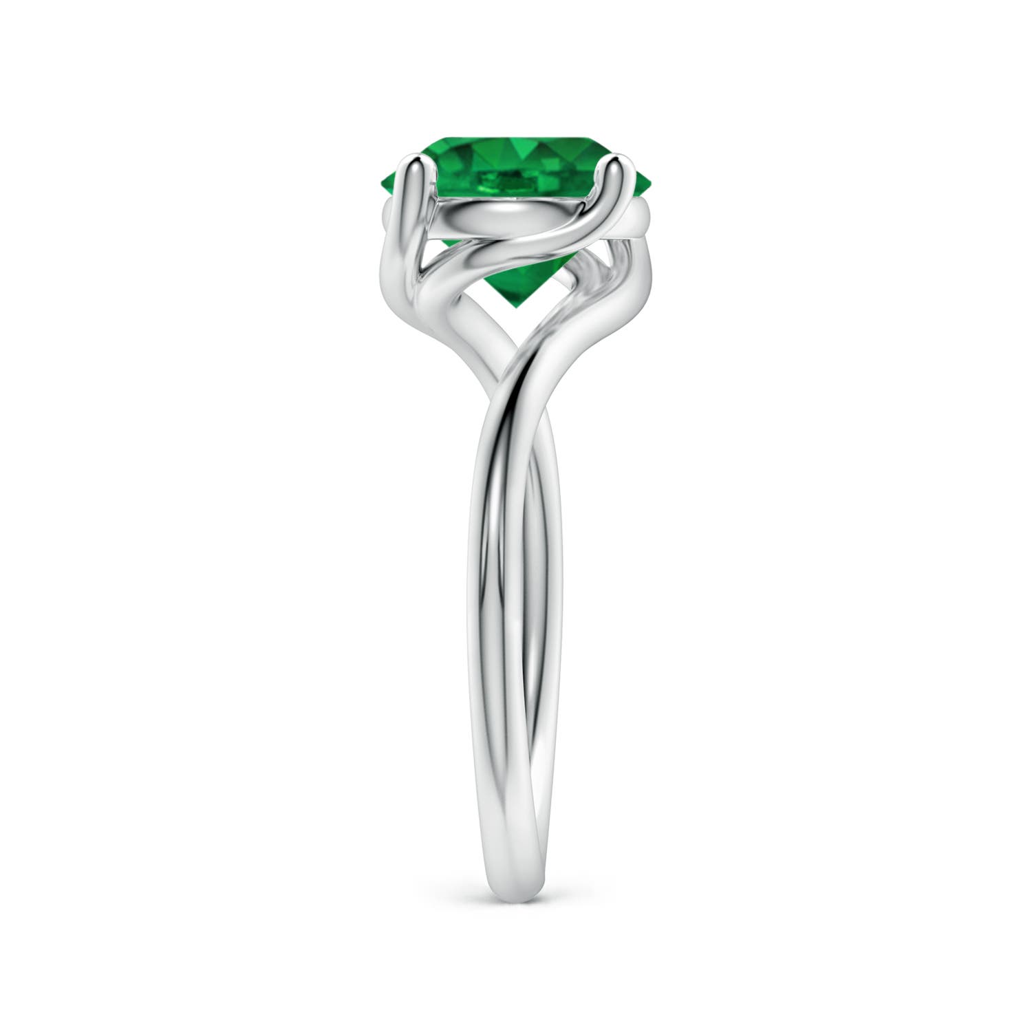 9mm AAA Entwined Vine Round Emerald Solitaire Engagement Ring in White Gold - side 3