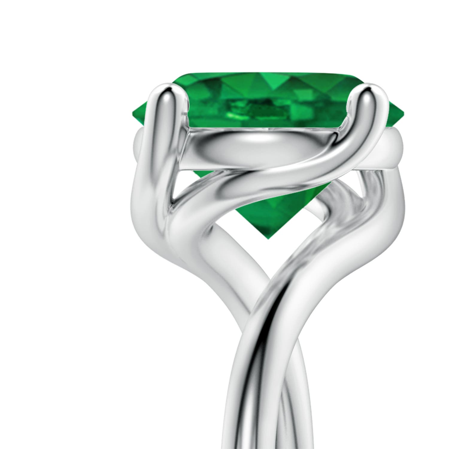 9mm AAA Entwined Vine Round Emerald Solitaire Engagement Ring in White Gold - side 4