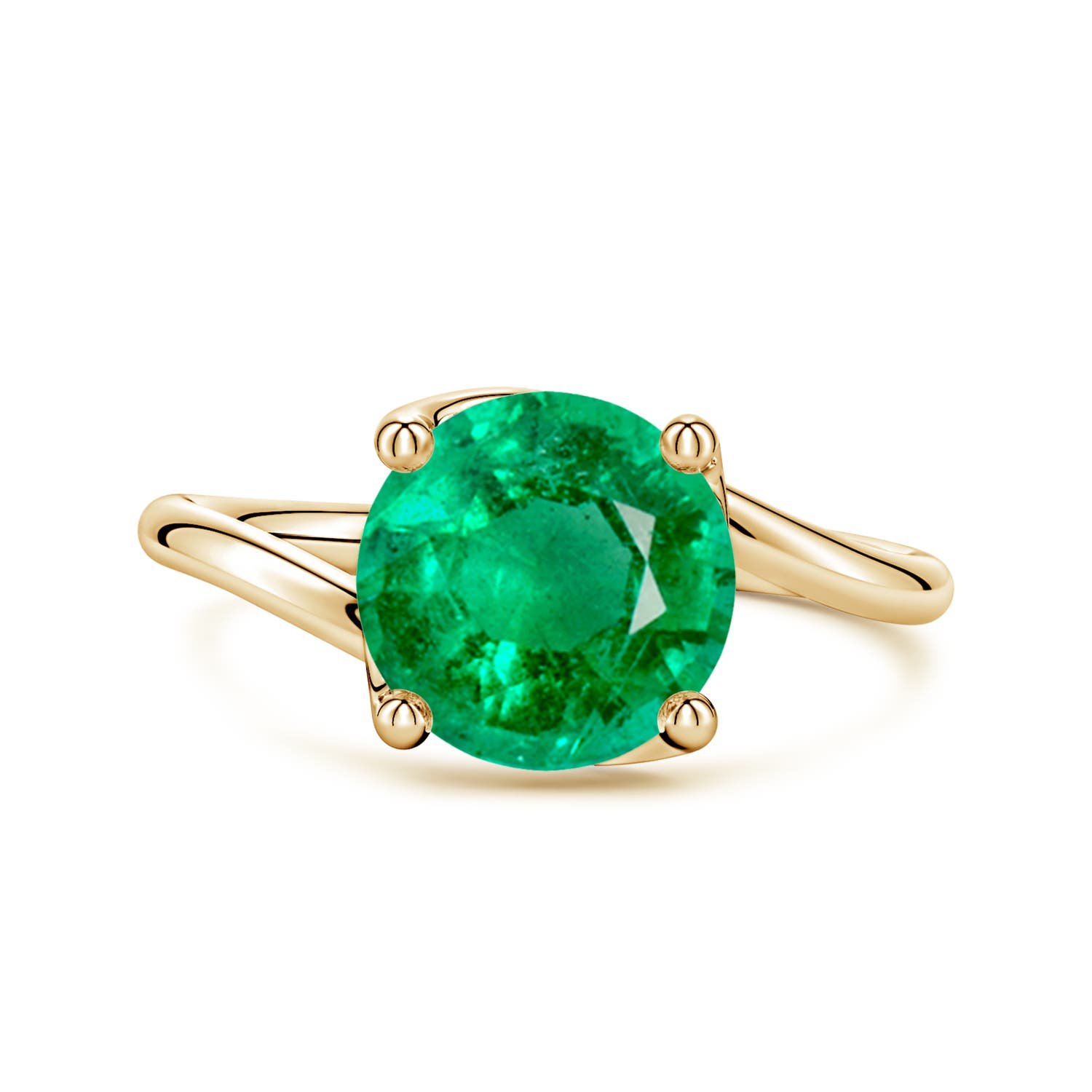 9mm AAA Entwined Vine Round Emerald Solitaire Engagement Ring in Yellow Gold