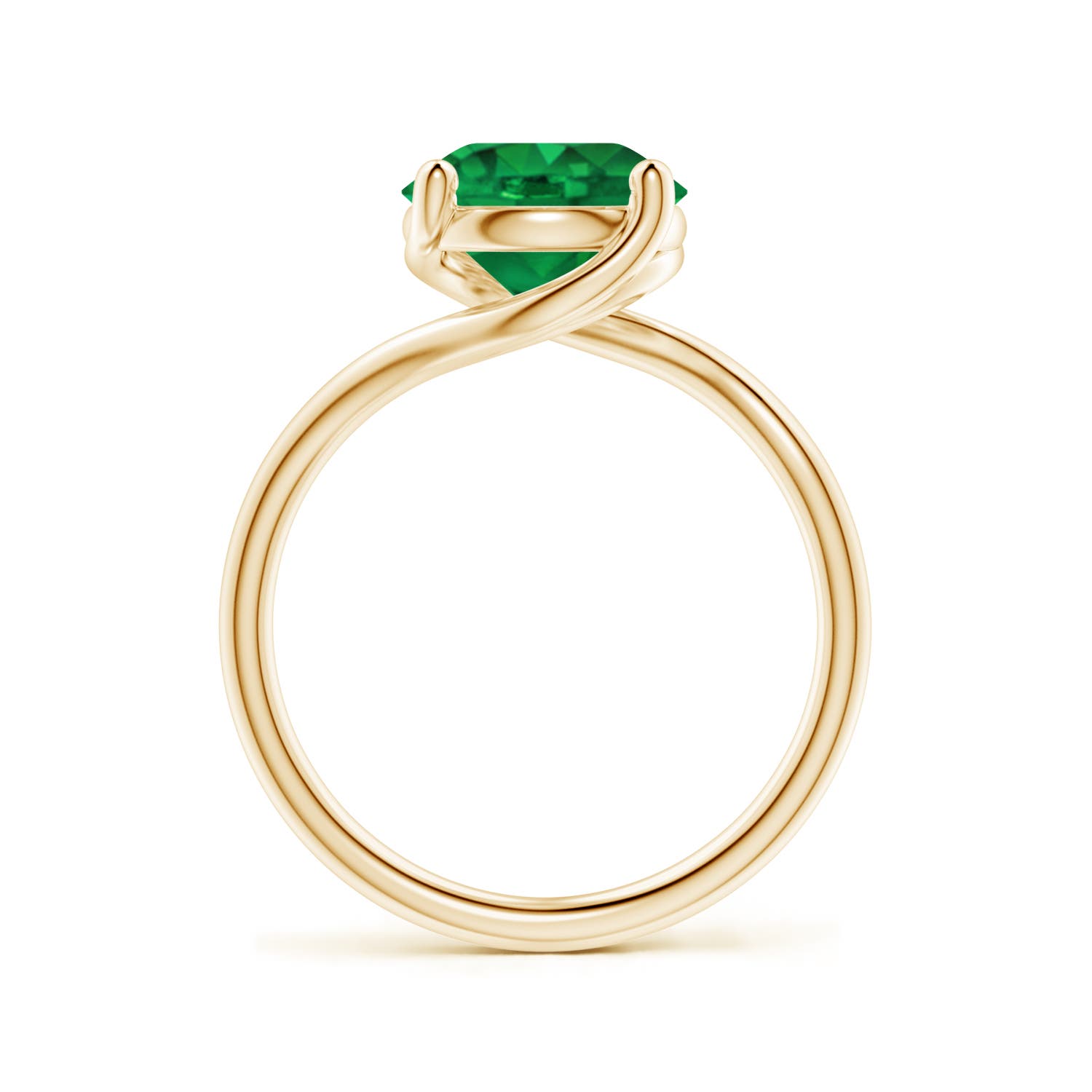 9mm AAA Entwined Vine Round Emerald Solitaire Engagement Ring in Yellow Gold